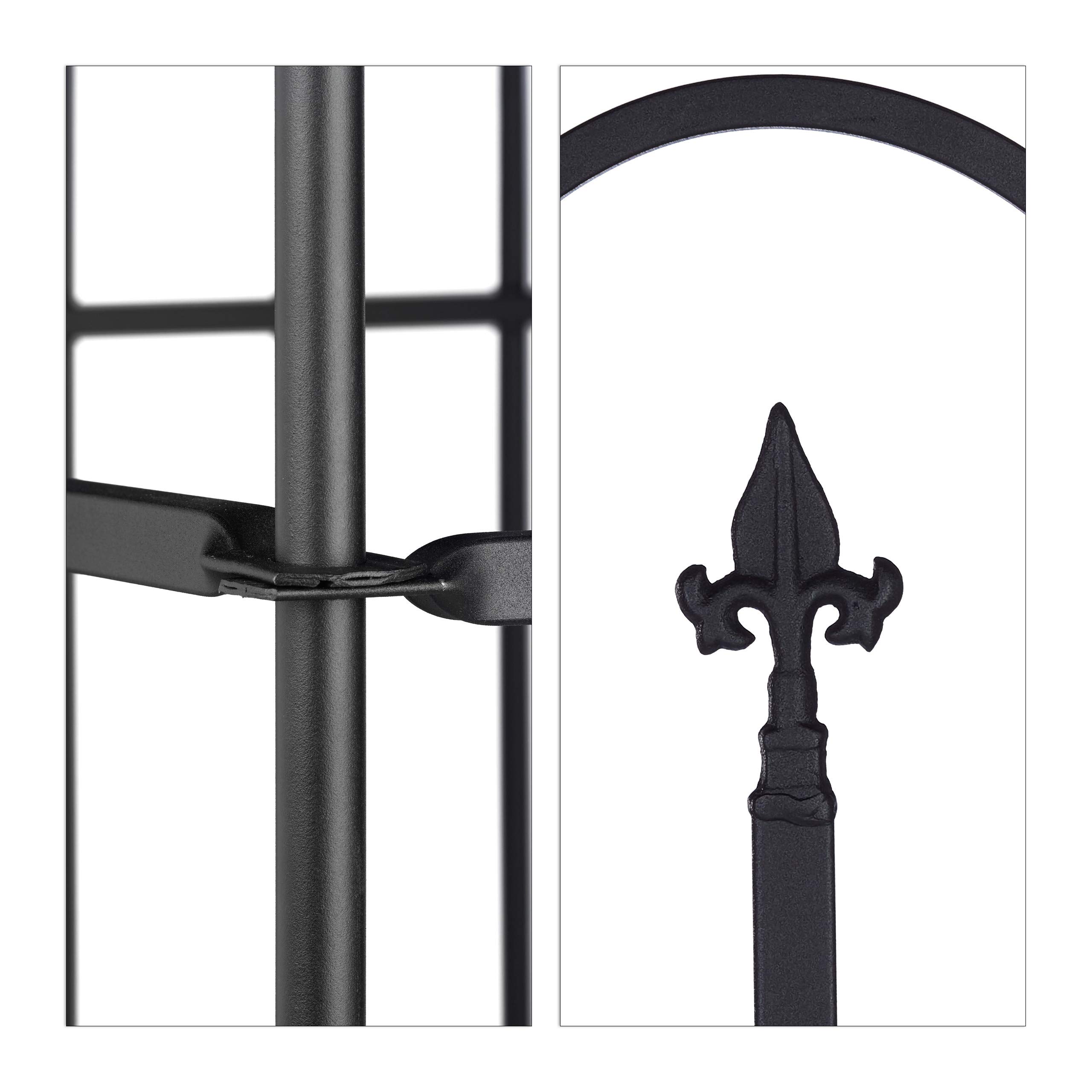 Relaxdays Gartenzaun Metall GOTH Komplettset 4,8 m, Metallzaun aus Eisen, 4 Zaunelemente 90 x 120 cm, anthrazit, schwarz