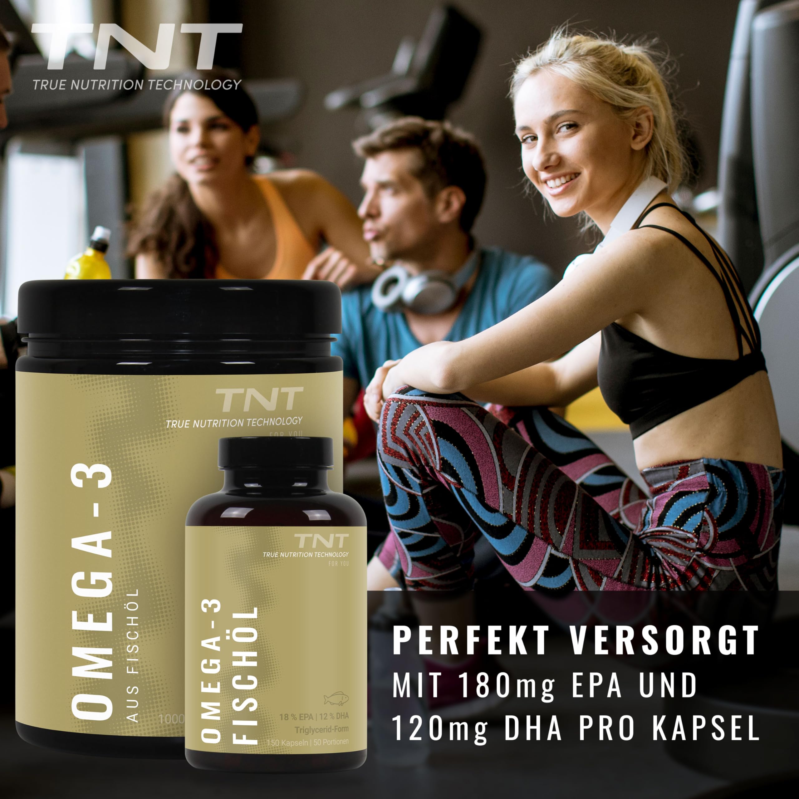 TNT Omega 3 Kapseln (1000 Weichkapseln) • 3000mg Fischöl (540mg EPA, 360mg DHA) pro Tagesdosis • Omega-3 Fettsäuren in Triglycerid-Form • Hochdosiert & ohne Zusätze