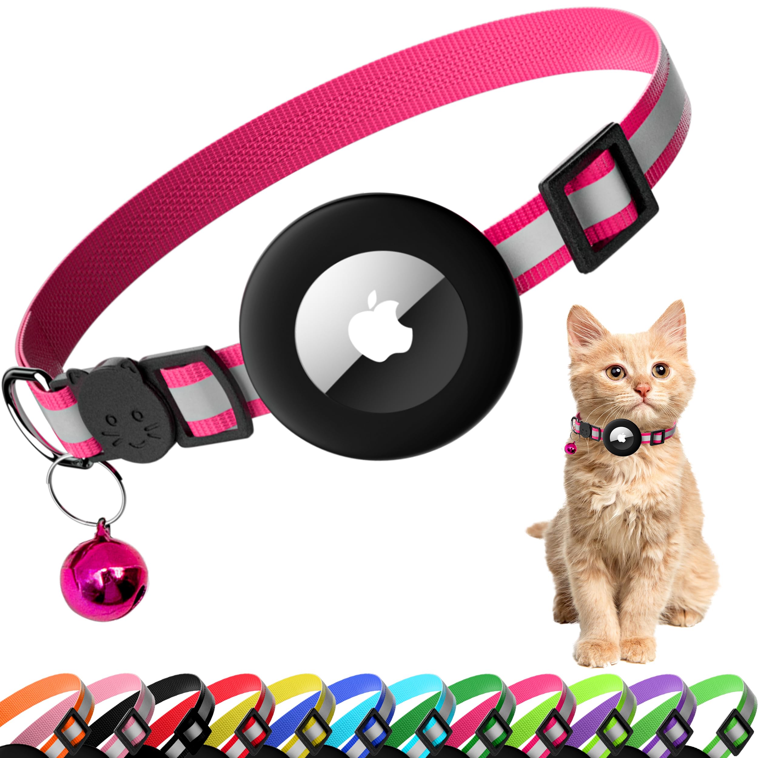 Seyezo Cat Collar with Air Tag Holder, Reflective Kitten Collar with Bell, Breakaway Airtag Cat Collar for Boys Girls Cats, GPS Tracker for Cats 0.4’’