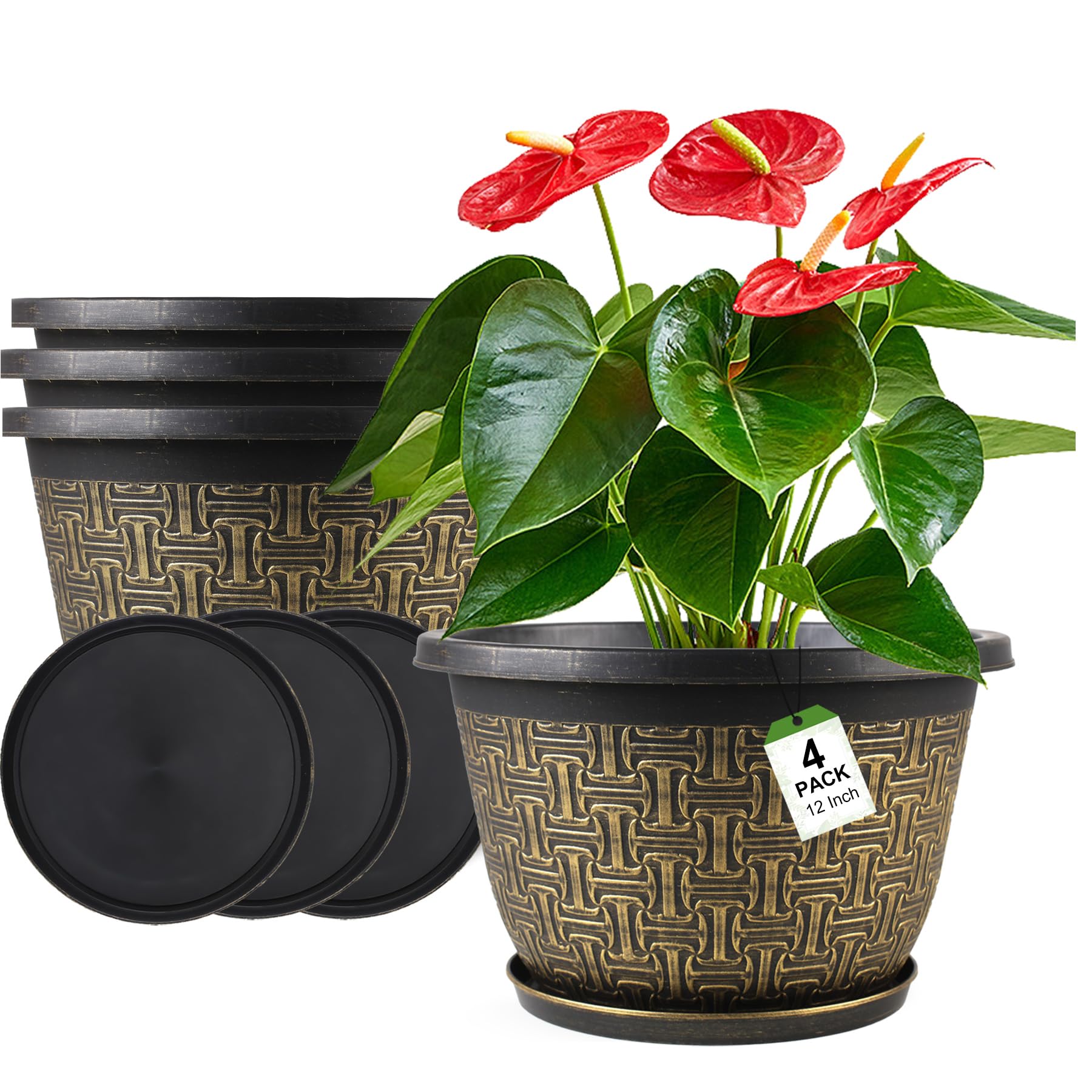 Nooulap 4 Pack 12 Inch Plant Pots Gold