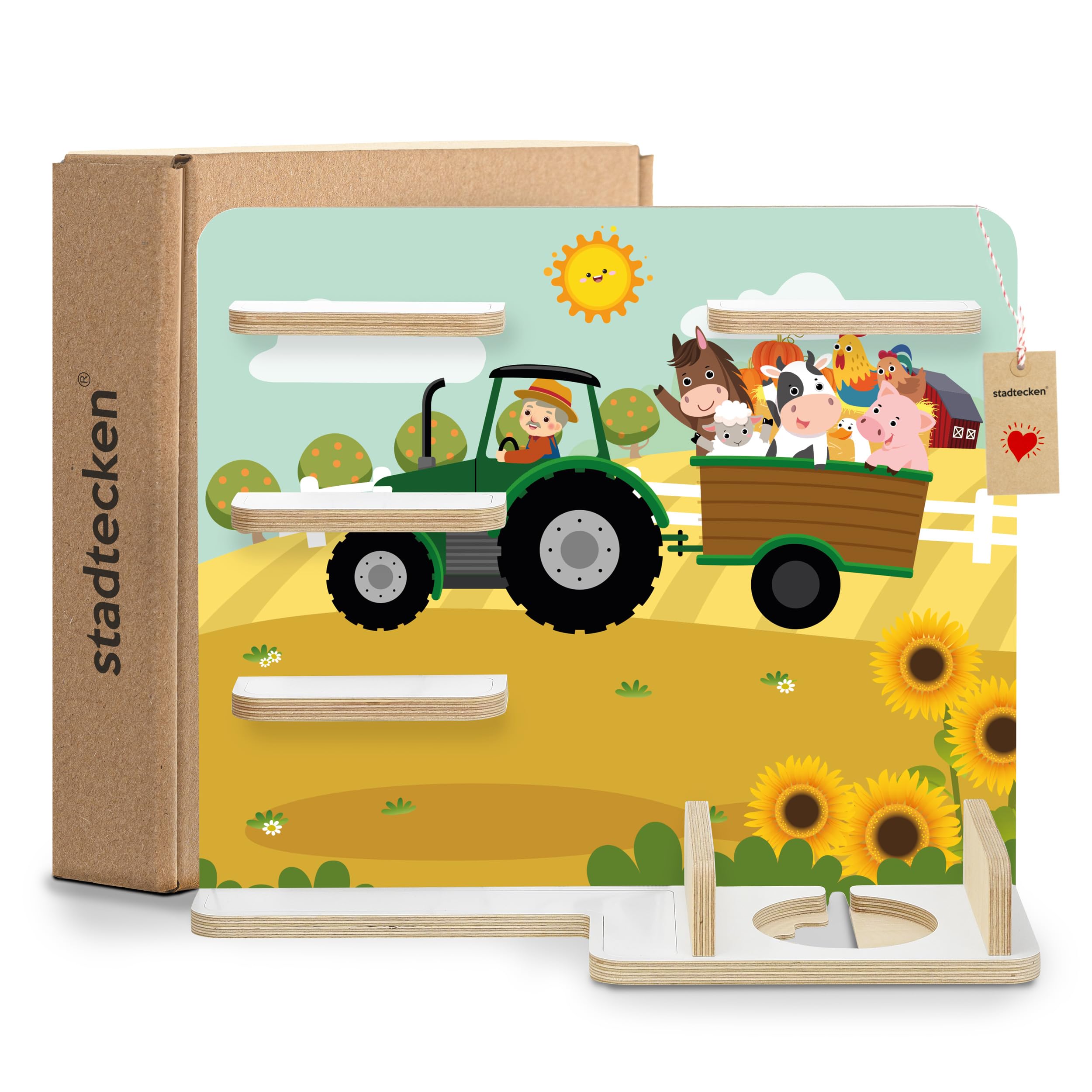 stadtecken Holzregal für Musikbox I Passend für die Toniebox und ca. 35 Tonies I Perfekte Aufbewahrung im Kinderzimmer I zum Aufstellen oder Aufhängen (Bauernhof)