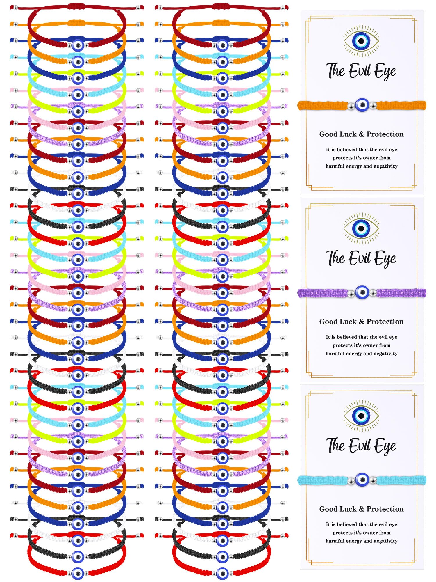 Sasylvia 100 Pcs Evil Eye Bracelets Gift Includes 50 Adjustable Evil Eye Protection Bracelets 50 Wishing Card