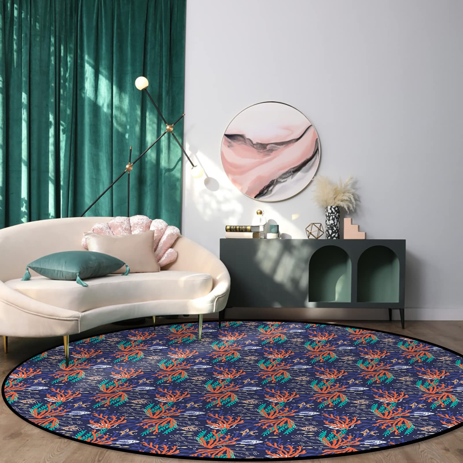 ラグ・カーペット round beach rug Amazon.com: Ocean Beach Round Rugs 6Ft Tropical Summer Theme