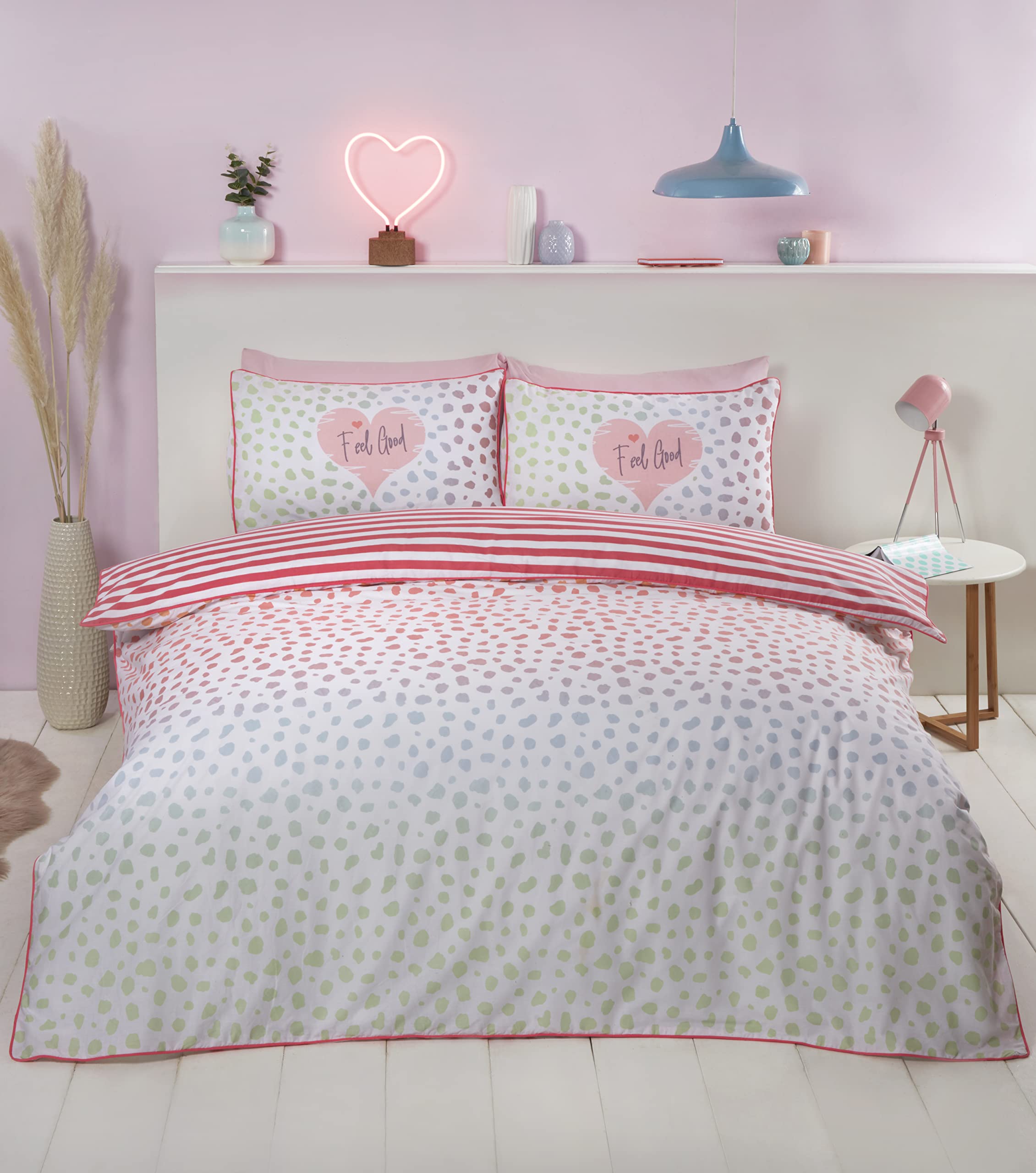 Rapport Home Blush Pink Rapport Dalmatian Blush Piped Edged Finish King Duvet Cover Bedding Set