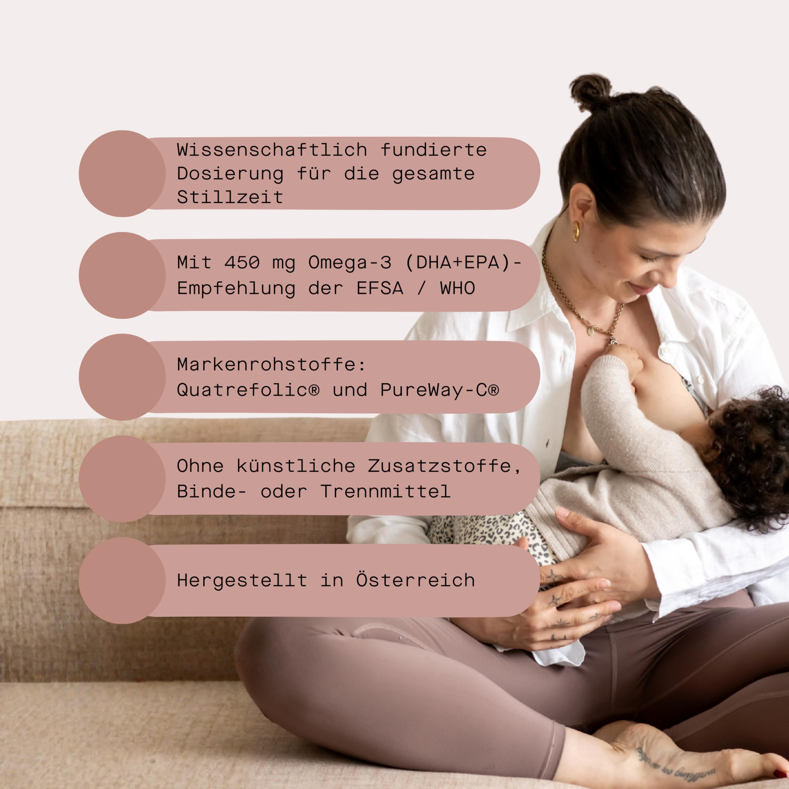 LUNARY Postnatal Set | Mit Folsäure & Omega 3 | Vitamine Stillzeit | Vitamine Stillzeit mit Omega- 3 aus Algenöl, bioaktiver Folsäure & Vitamin D | Umfassende Versorgung nach der Geburt
