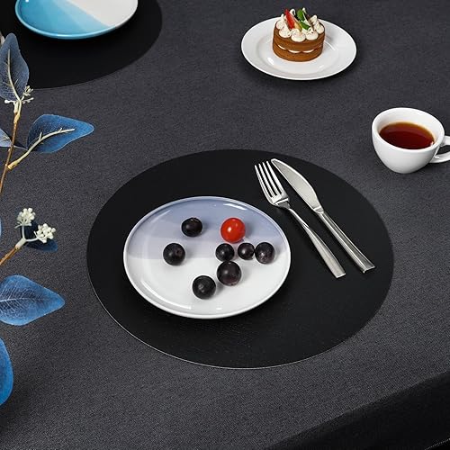 Miniatura 8 de Myir JUN Manteles individuales redondos de doble cara, de piel sintética, juego de 4 manteles individuales para interiores para mesa de comedor al
