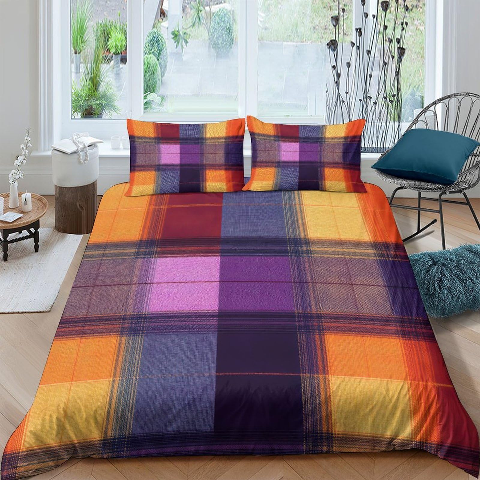 Ctjqhvkz Style-5 3D Printed Colorful Plaid Fitted Sheet Microfiber Orange Purple Bed Sheet For Bedroom Dorm Guest Room Decor Single（135X200cm）