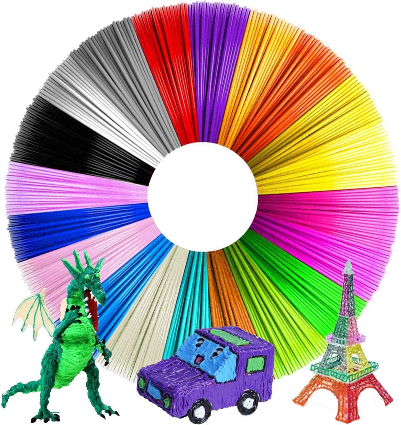 YHRY 20 Colors 3D Pen Filament Refills, 3D Filament PLA 1.75MM, Low Heating, Non Toxic and Tasteless, for Intelligent 3D Pen and 3D Printer Eco Friendly Materials, 1.75MM 5M