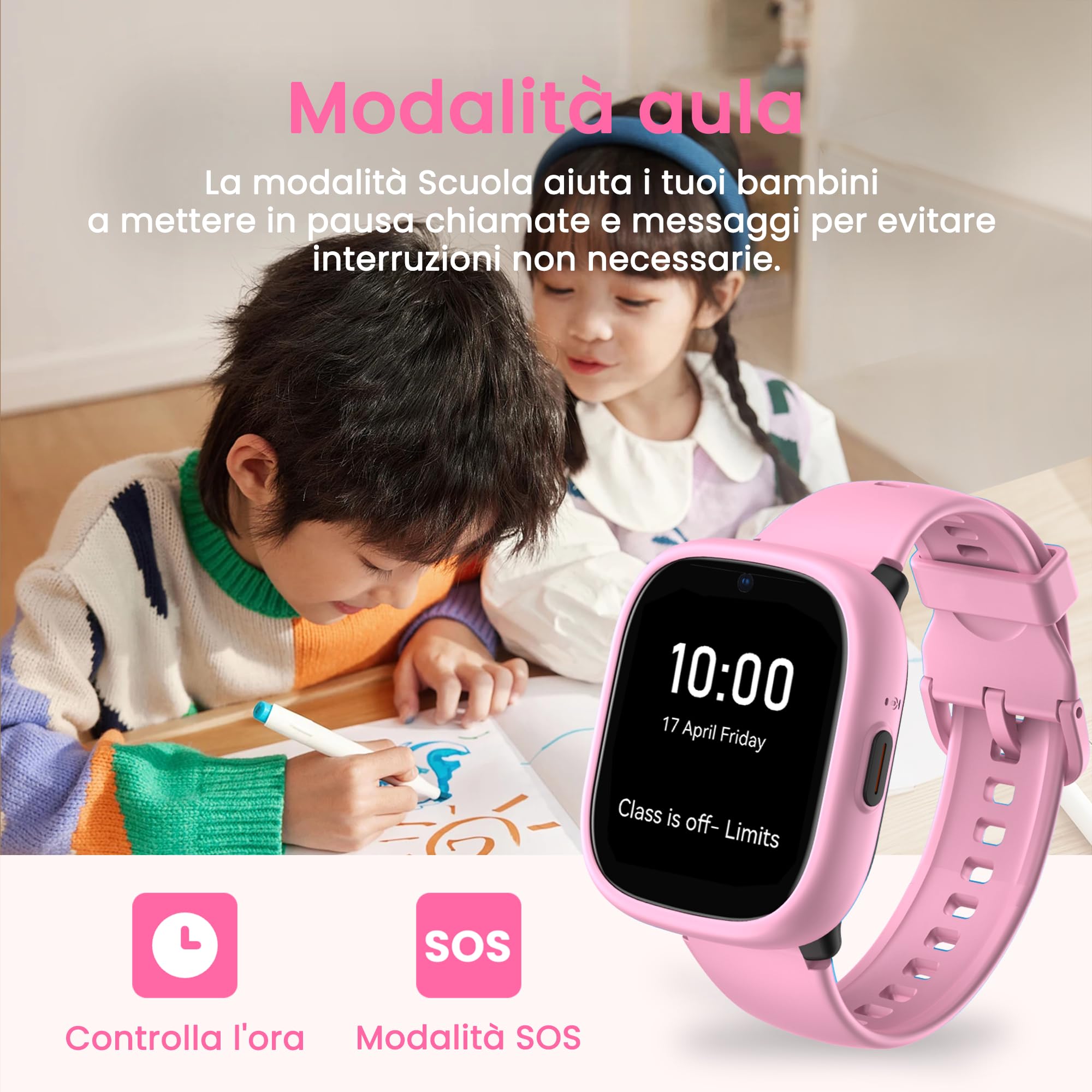 K3 Smartwatch bambini con GPS e telefono, 1,7" HD 4G smartwatch per bambini con videochiamata, WiFi, SOS, Sveglia, Modalità scuola, IP68 impermeabile – Orologio smartwatch bambino dai6