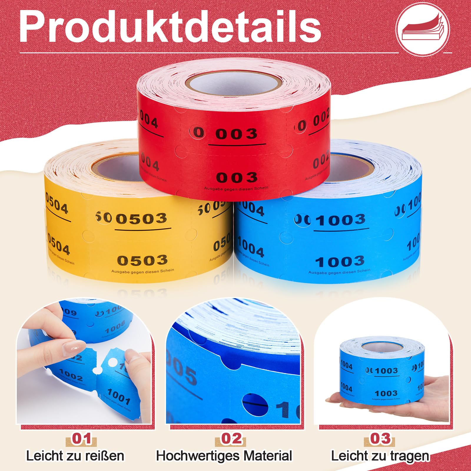 Nezyo Numeri per Guardaroba 1-1500 Biglietto Guardaroba Biglietti per Lotteria Numerati Scontrini Numerati Buoni Bevande e Pasti Servizio Lavanderia per Ferias Rifas Sorteo Consumición,5 x 2,5 cm