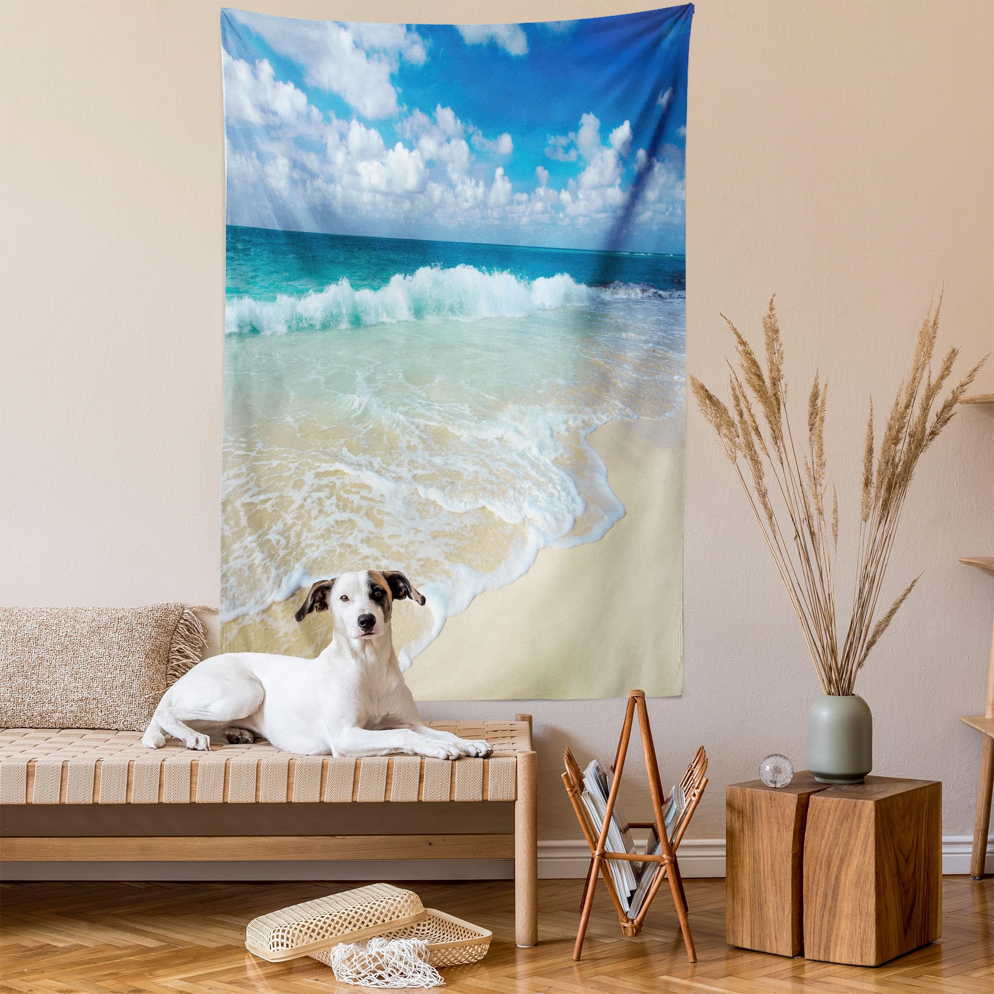 Lunarable Wave Tapestry, Beach Foamy Waves on Empty Sea Shore Holiday Theme Serene Coastal, Fabric Wall Hanging Decor for Bedroom Living Room Dorm, 30