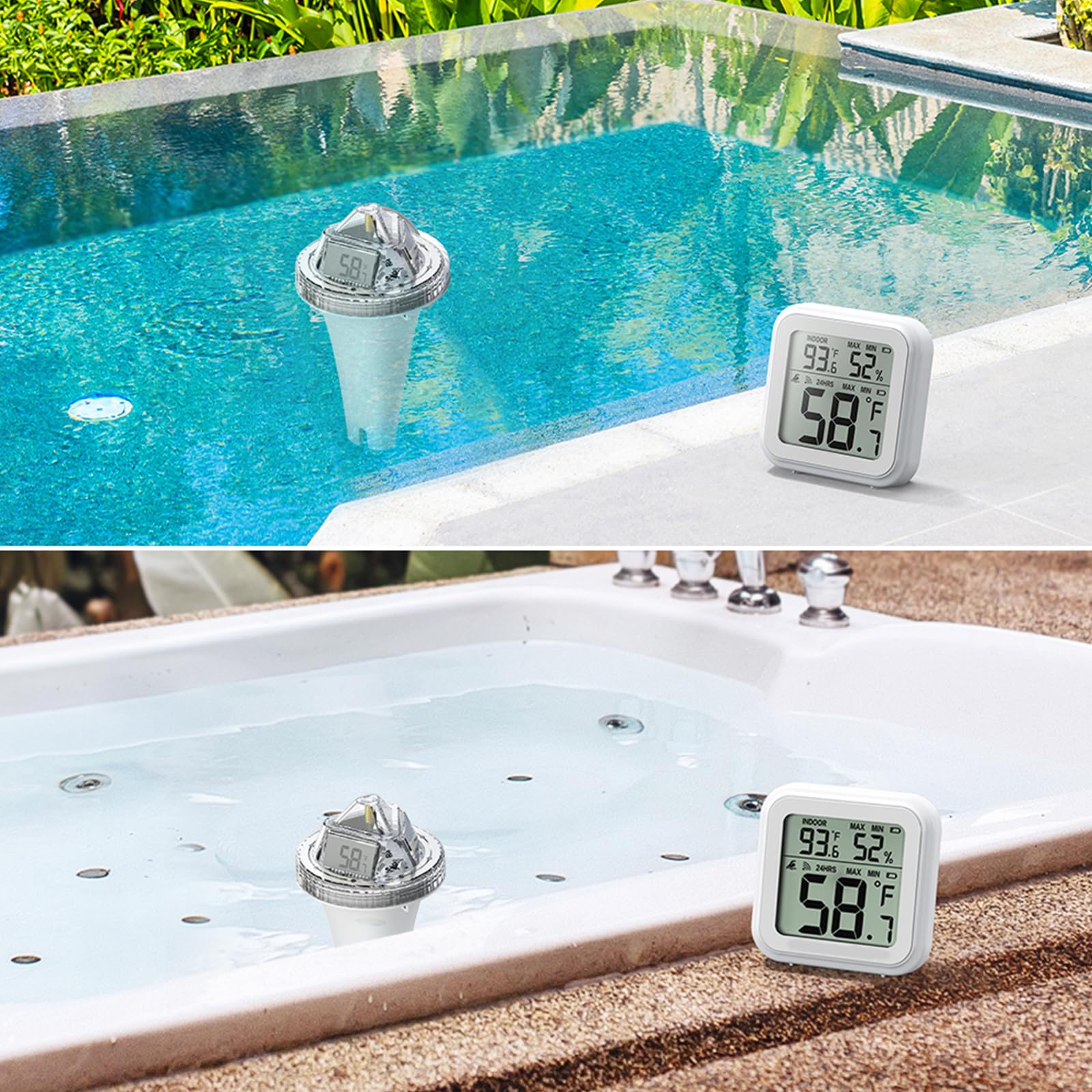 Wlan Pool Termometro galleggiante, app per piscina, termometro digitale per acqua, con sensore esterno, per laghetto, piscina interna ed esterna