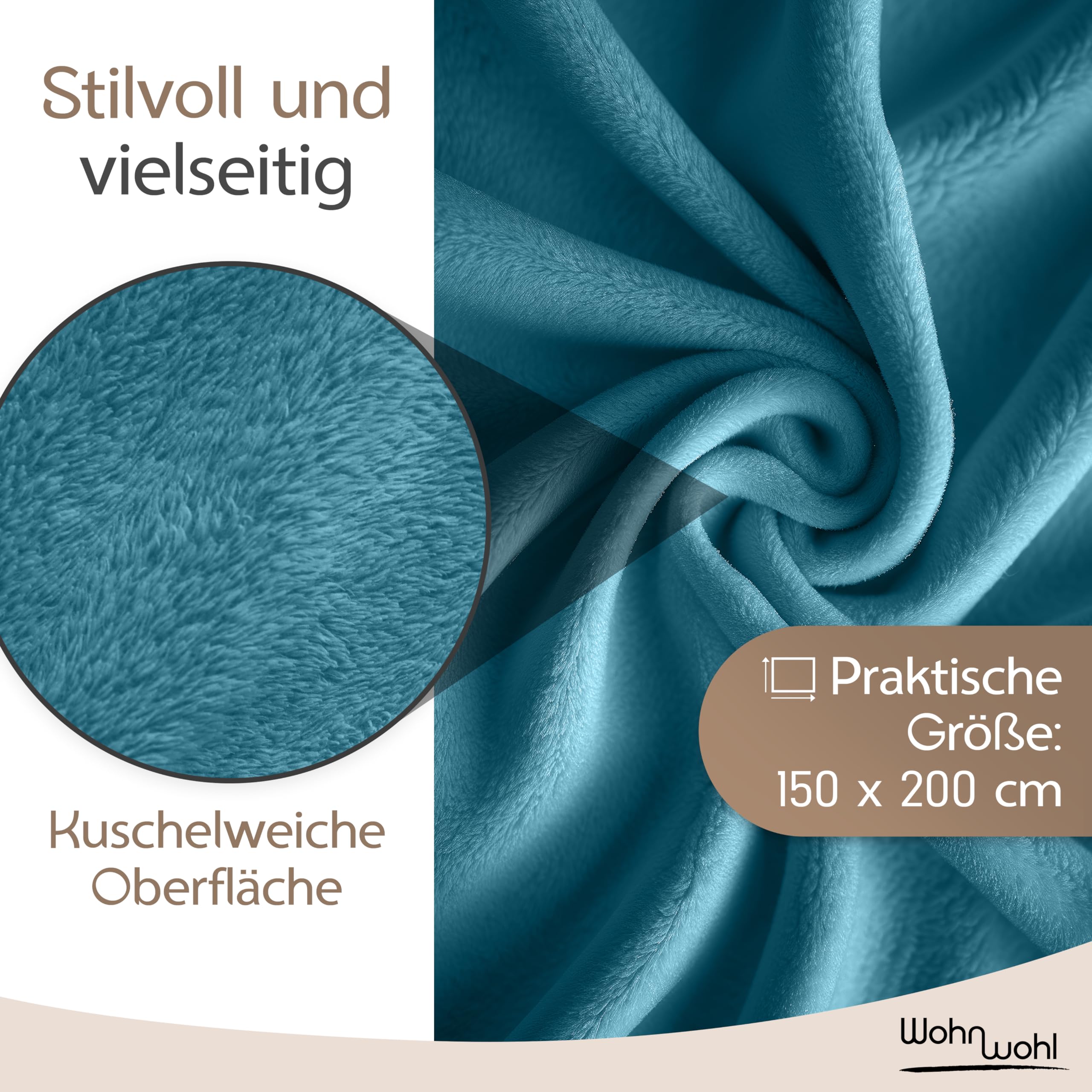 Kuscheldecke (150x200cm) • Weiche Tagesdecke • Sofadecke • Wohndecke • Schlafdecke • Oeko-Tex zertifizierte Baumwolldecke • Samtig weiche Decke • Farbe: Petrol