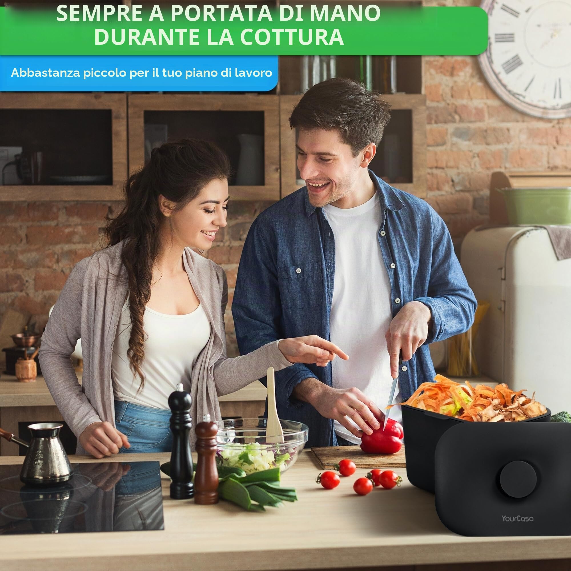 YourCasa Pattumiera biologica da cucina, 5 l, secchio per compost di tutti i giorni, lavabile in lavastoviglie, inodore con filtro e manico ergonomico, cestino per la spazzatura biologico, piccolo