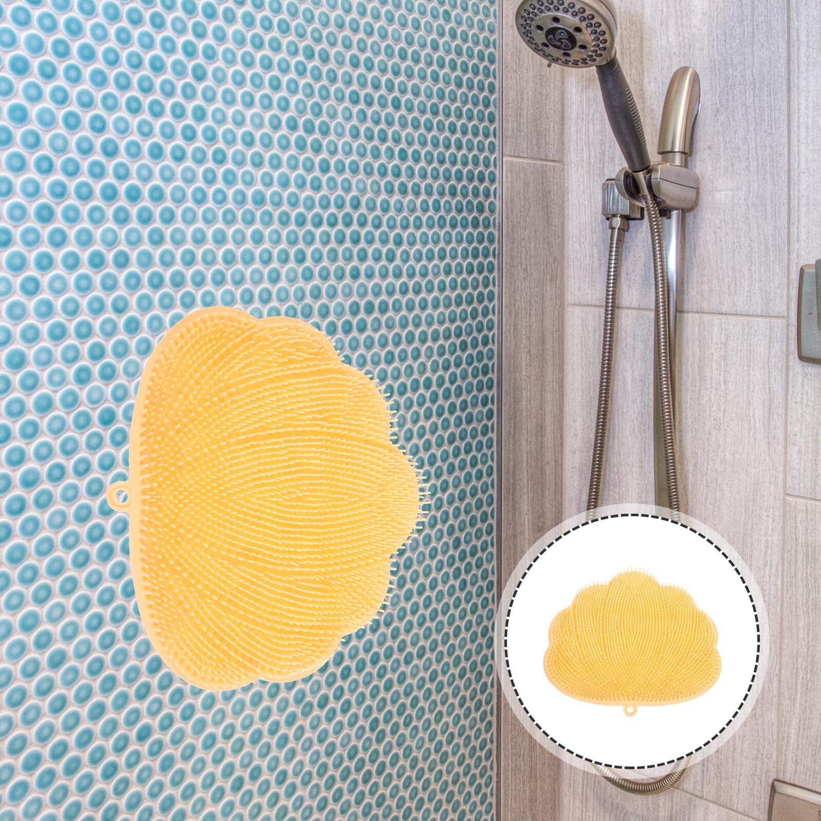 DECHOUS Silikon Fußmassagekissen und Rückenpeeling Matte Rutschfest Vielseitiger Fußschrubber für Dusche und Badewanne Gelb Wandmontierbar Hautschonend für Körperpflege
