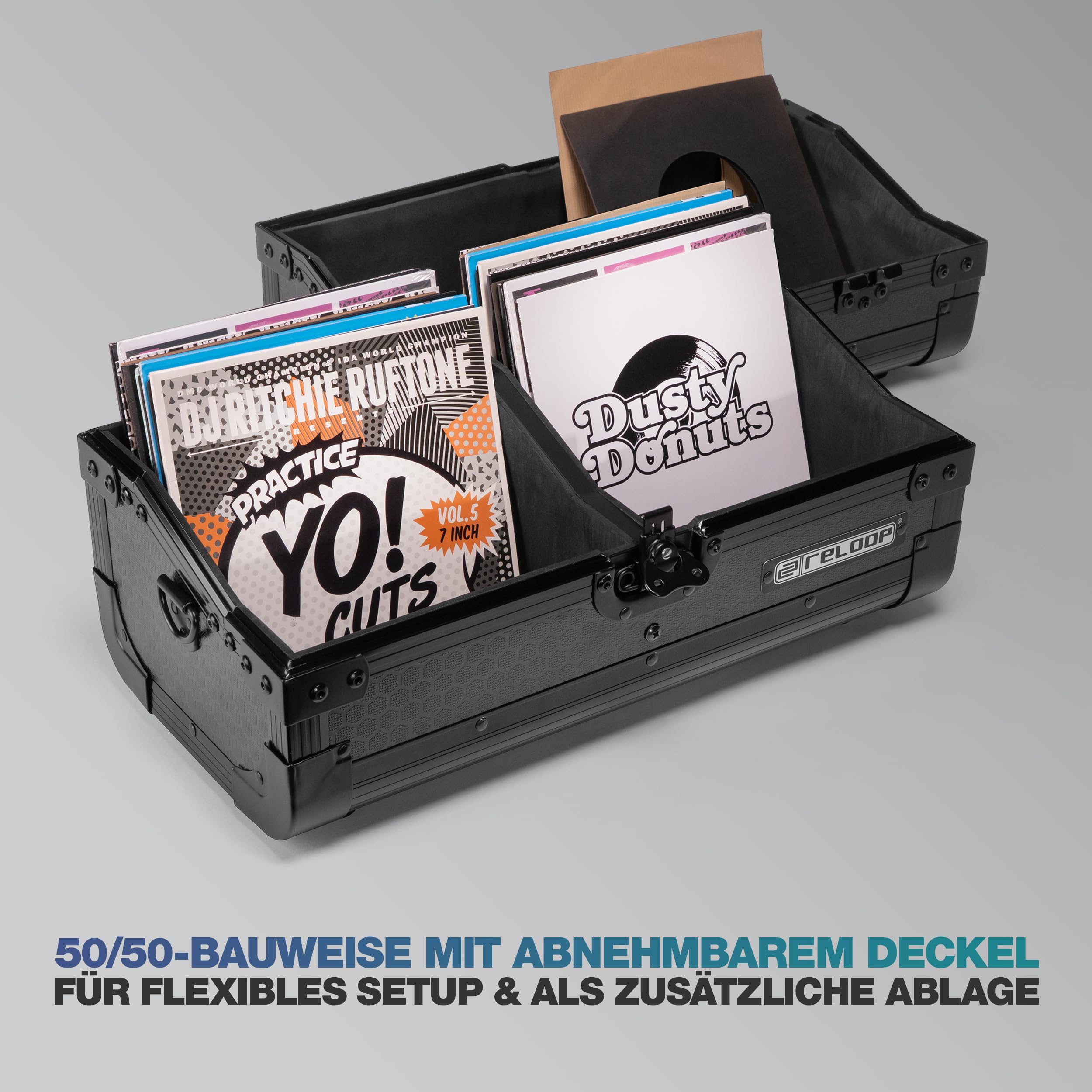 Reloop 7'' Record Case 150 Black - Robuste Konstruktion mit kratzfester Hexa-Oberfläche in mattem Schwarz