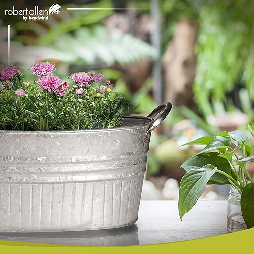 Miniatura 9 de Headwind Macetas ovaladas galvanizadas con asas  Maceta ovalada de acero ligera de 12 pulgadas para interiores con agujeros de drenaje  Gran cubo de