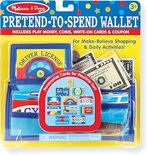 Melissa & Doug Pretend-to-Spend Toy Wallet With Play Money and Cards (45 pcs) , Blue - Shopping Toys, Play Wallet, Pretend Credit Cards For Kids Ages 3+