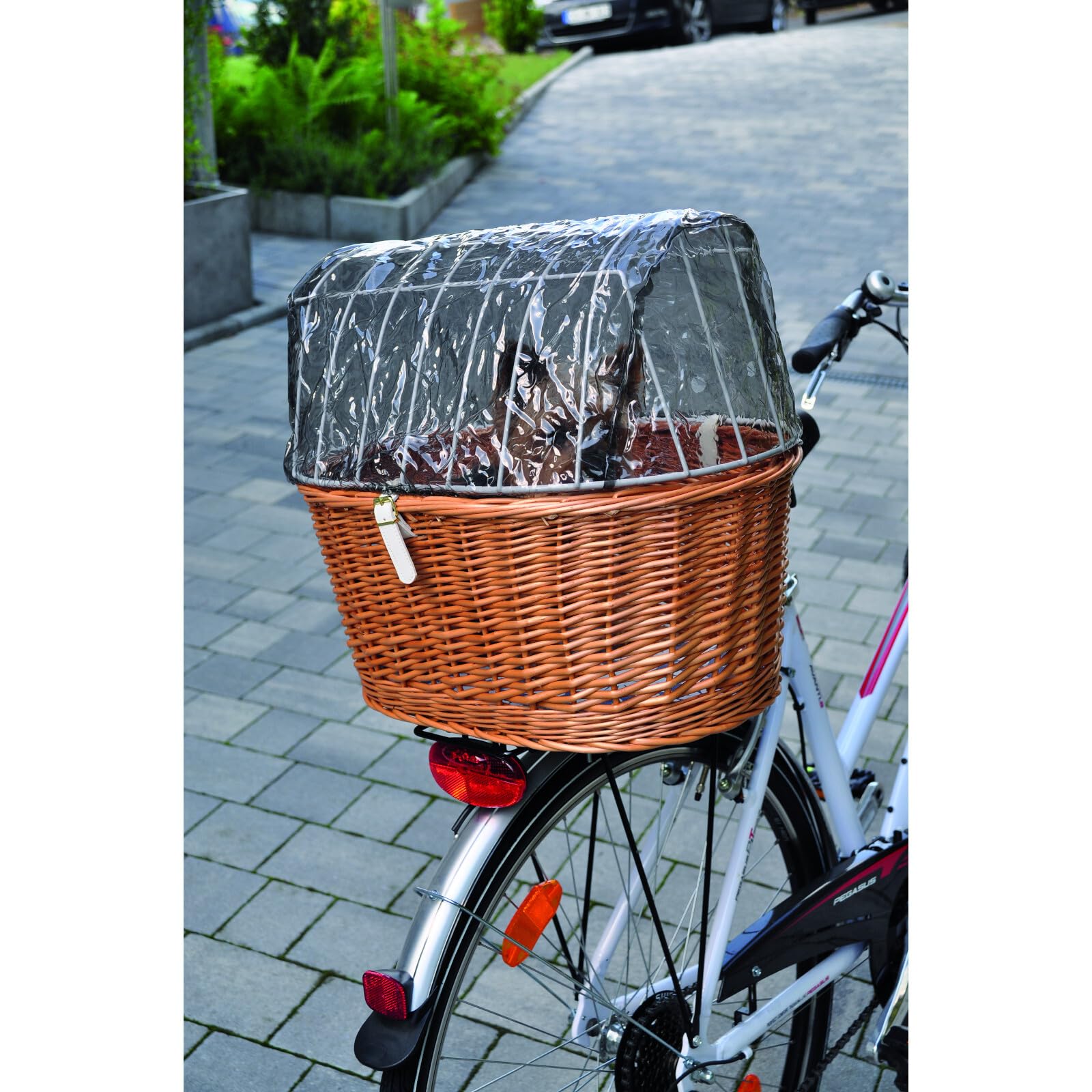 Aumüller Cesta para bicicleta con soporte, 52 cm de largo + cubierta protectora – Montaje en portaequipajes