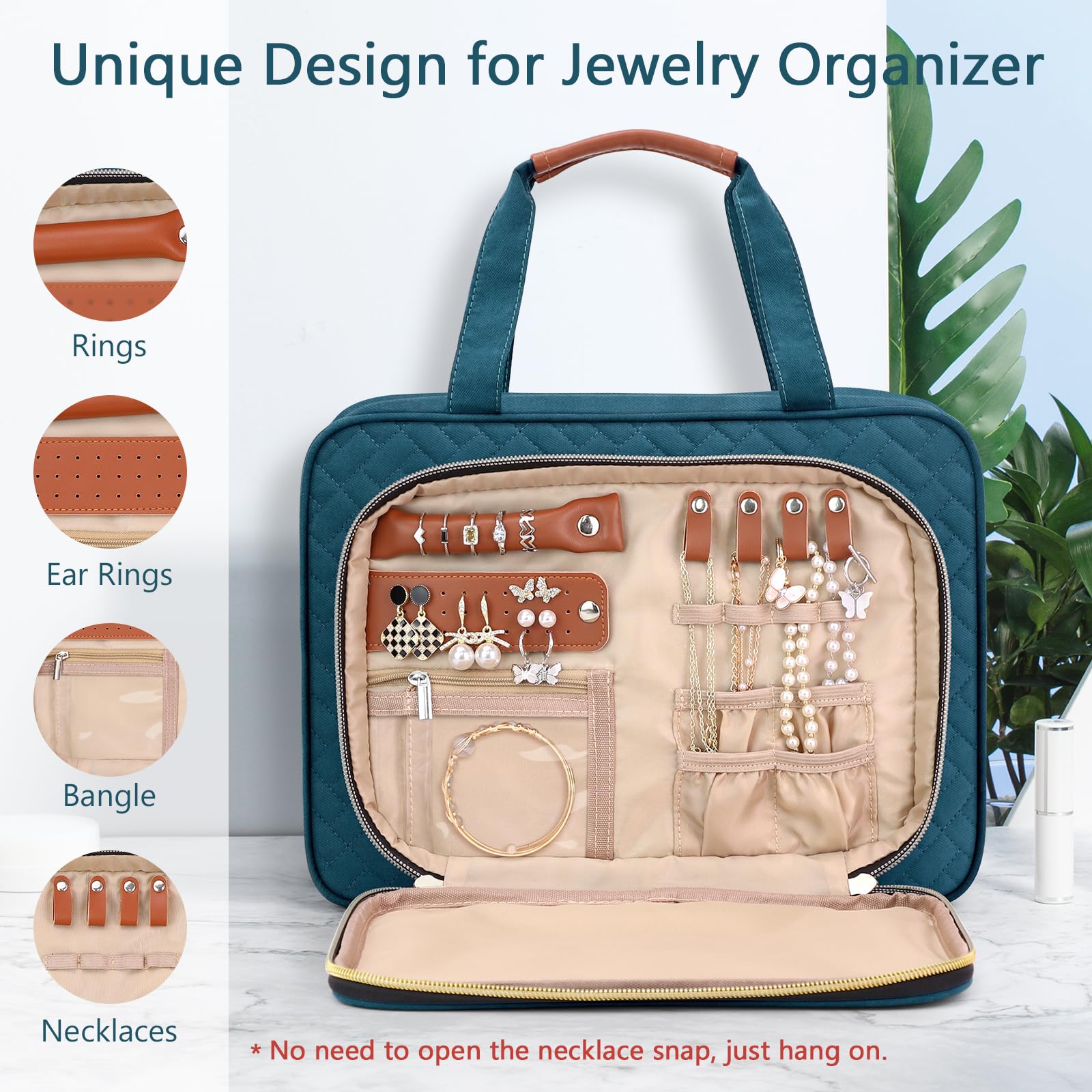 Wedama Neceser para mujer, bolsa de aseo colgante de viaje con compartimento organizador de joyas, bolsa de maquillaje, bolsa de maquillaje impermeable, bolsa de viaje para cosméticos, viajes, camping