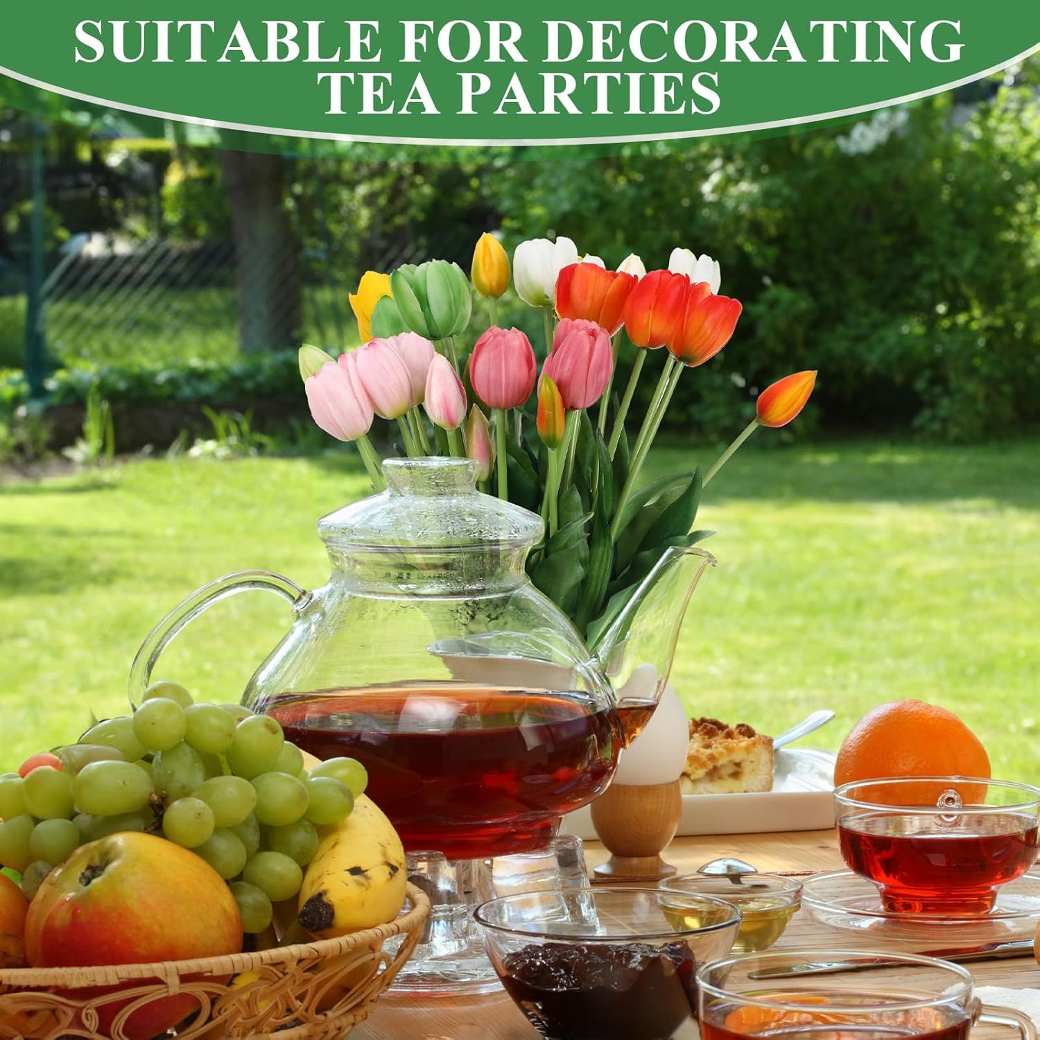 Riceshoot 6 Bunches Artificial Tulips Flowers 30 Pcs Faux Tulips Bouquets Arrangements Realistic Flowers for Office Wedding Party Kitchen Decoration(Multicolor)