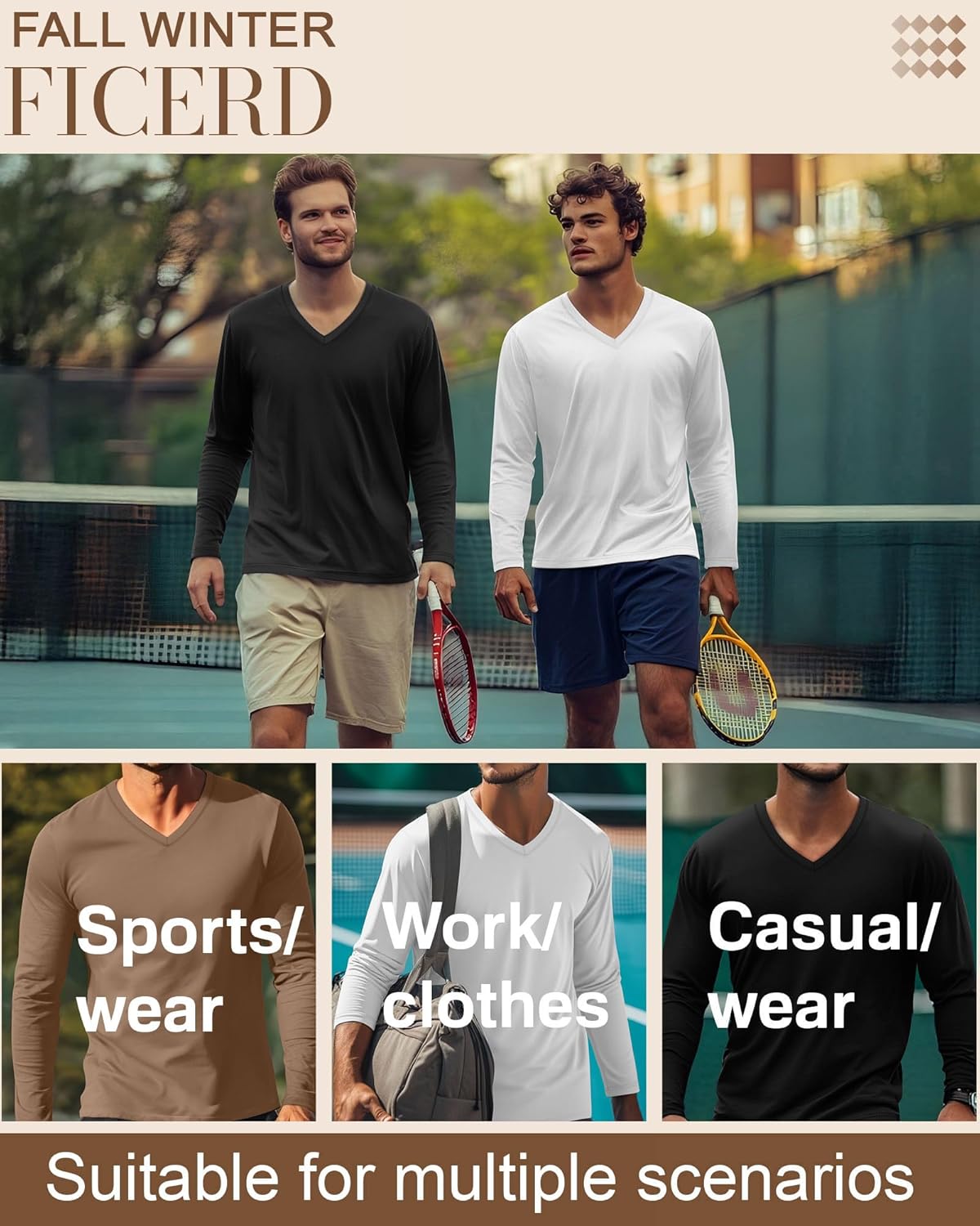 Ficerd 3 Pack Big and Tall Shirts for Men V Neck Cotton Long Sleeve Tee L-7XL Casual Loose Tops Oversized Basic T Shirts - Image 6