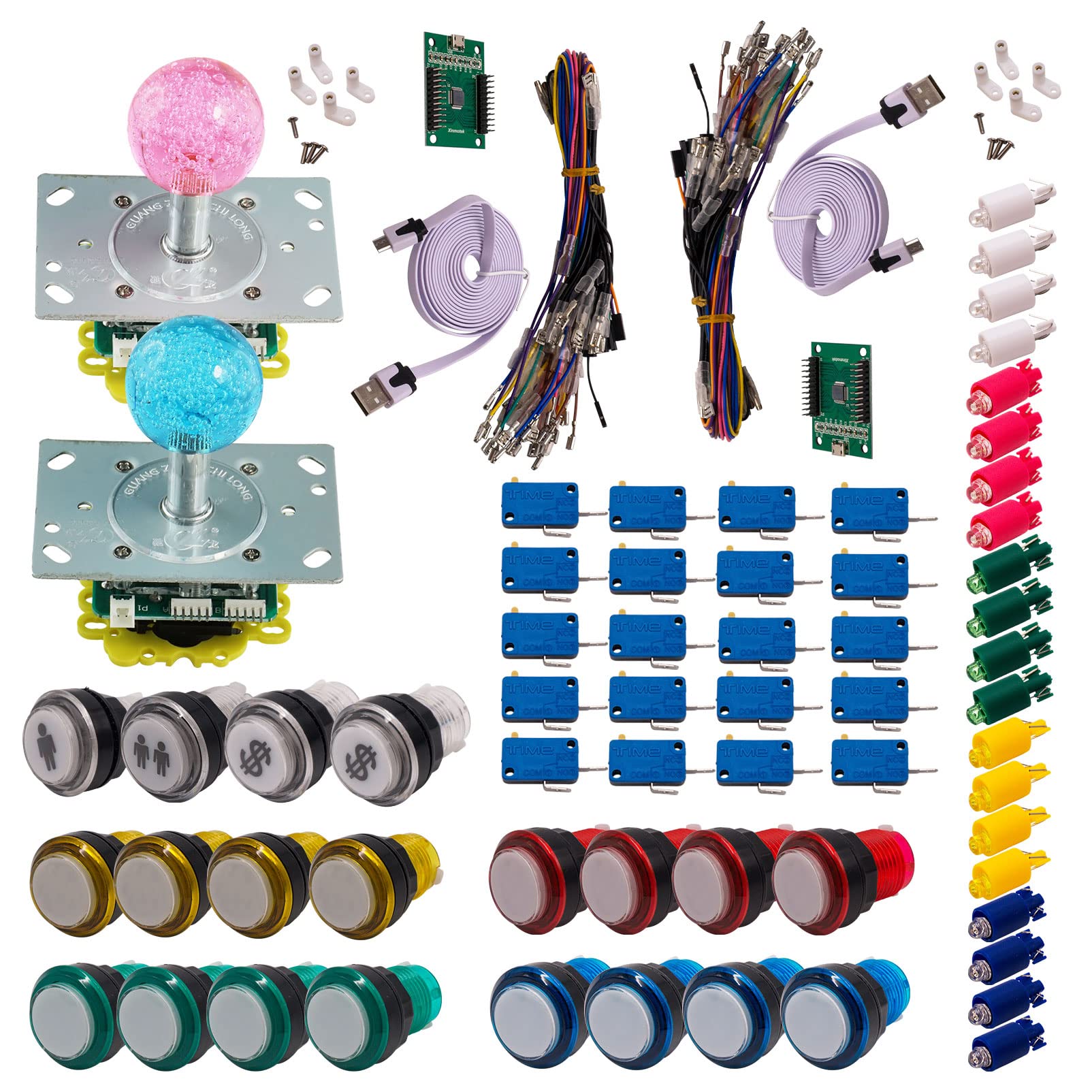 Kit Joystick e Pulsanti Arcade 2 x 1 Giocatore Luminoso Pulsanti Cuori Bianchi Joystick Luminosi Palline Carta XinMoTek Videogiochi Retro Gaming