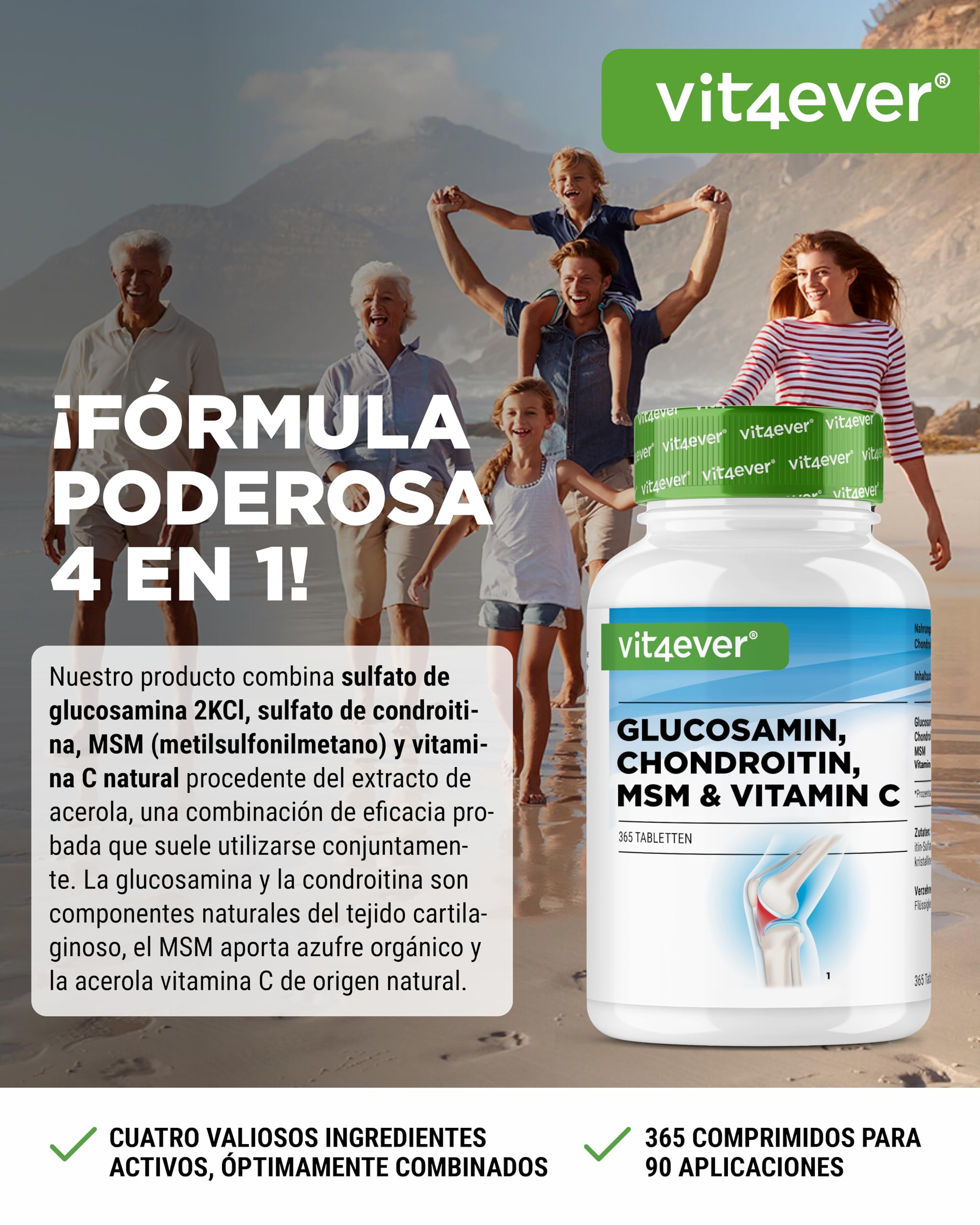 Glucosamina Condroitina MSM - 365 Comprimidos - Altamente dosificado con 2000 mg al día - Suministro para 3 meses - Sin aditivos no deseados
