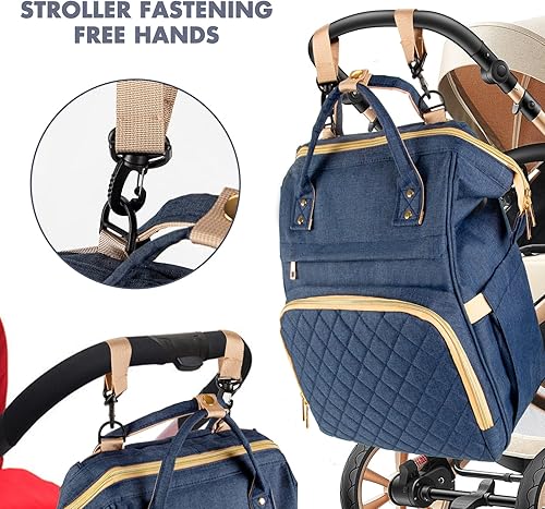 Miniatura 7 de Mochila para pañales bolsa de pañales para bebé repelente al agua multifuncional con cambiador de pañales unisex grande para niños y niñas Azul