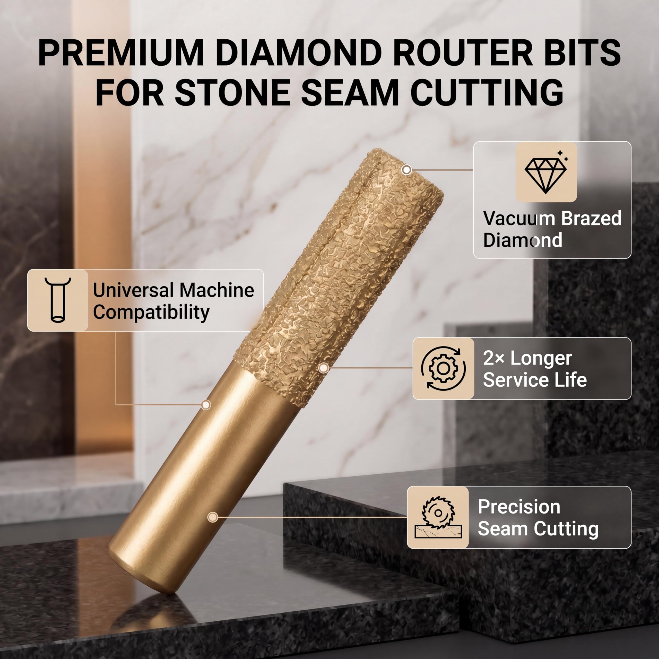 Frese Diamantate Punte Diamantate Gambo Dritto Brasato Dorato per Il Taglio Del Bordo Pietra Marmo Granito Piastrelle Cerami (12.7 * 13.5 * 75mm)