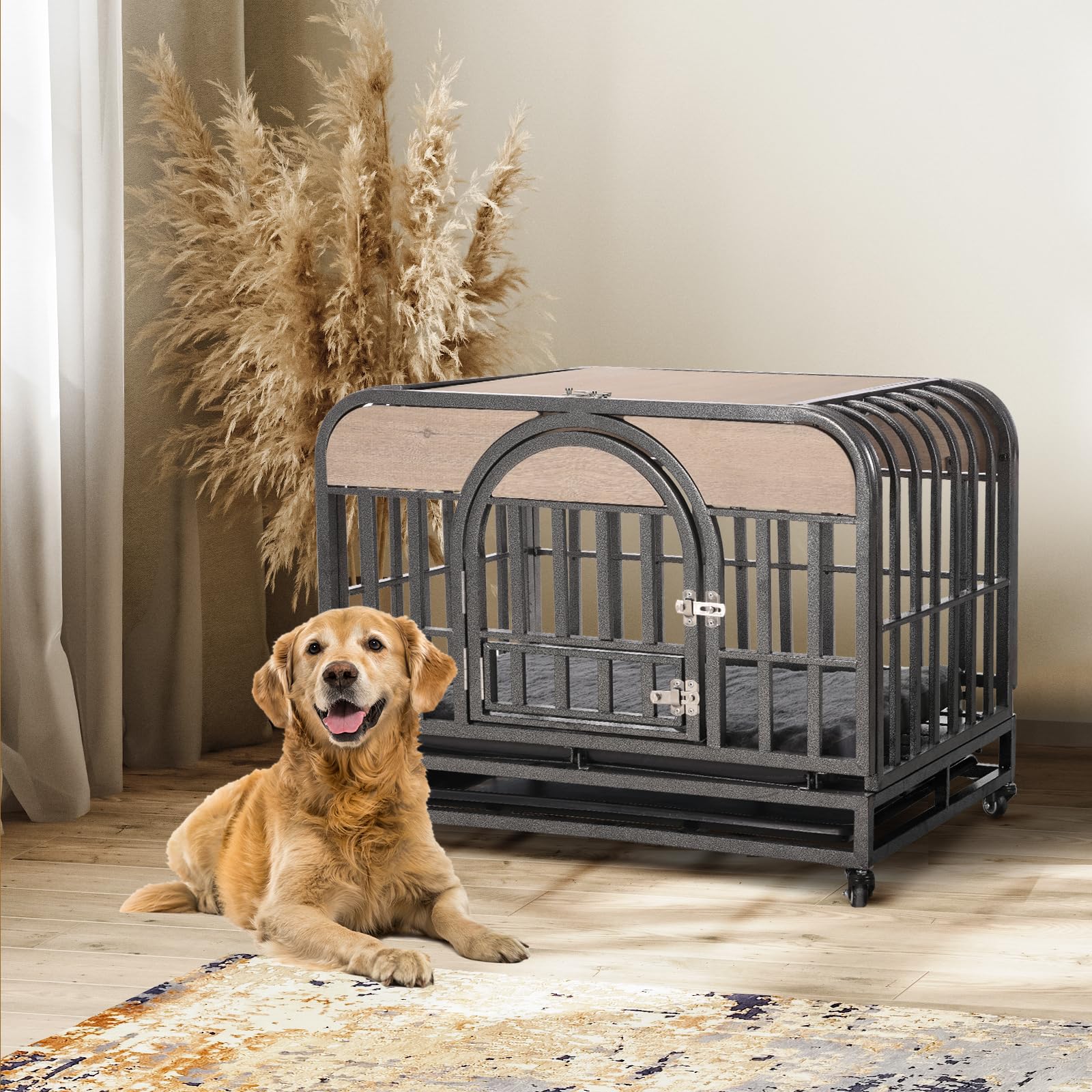 Visual Reference: Snapklik Com Nicbex Steel Dog Crate Furniture Wooden Dog Crate