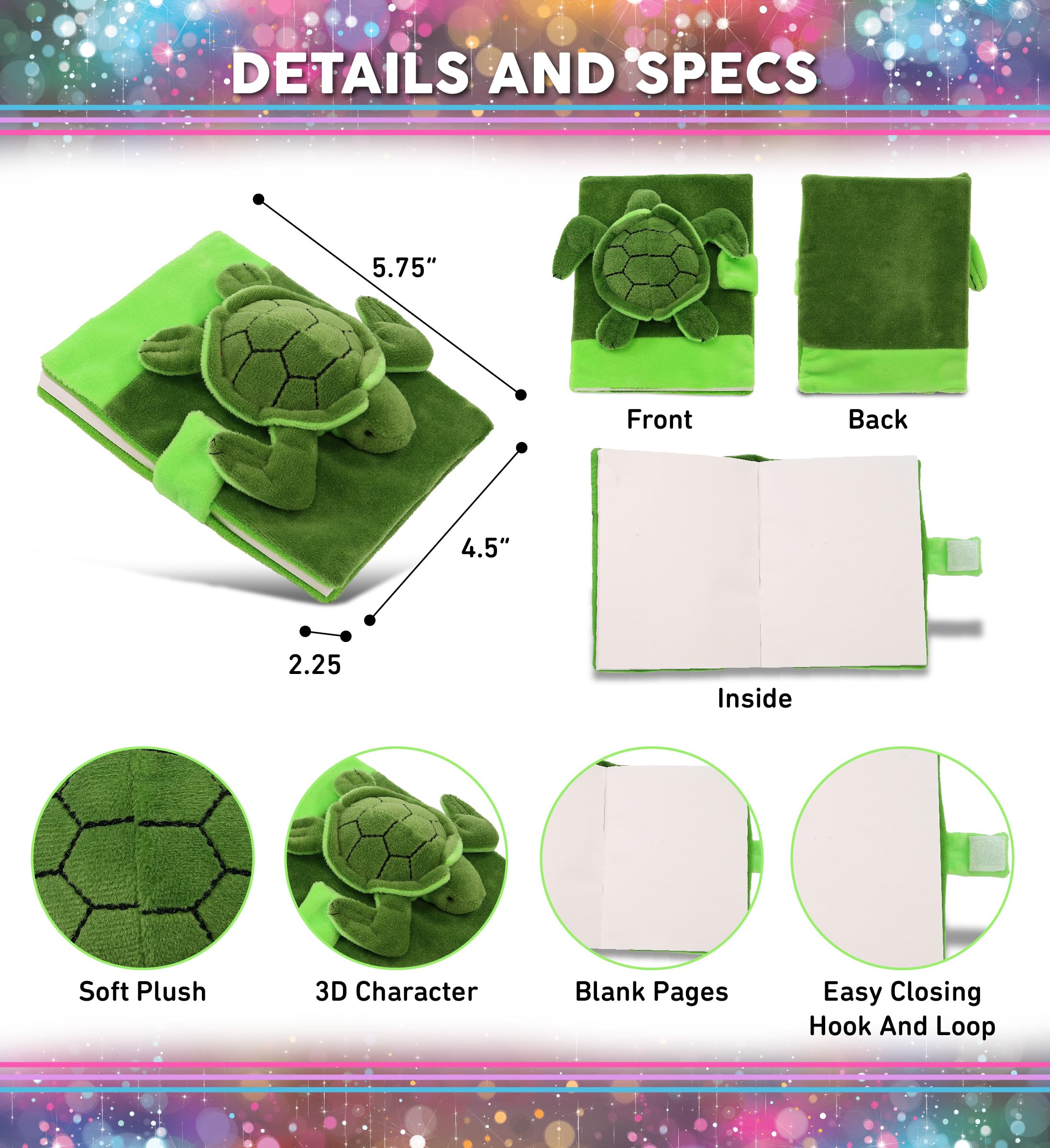 DolliBu Sea Turtle Plush Notebook - Sea Turtle Stuffed Animal Girls and Boys Writing Journal, Cute Stationery Notebook, Plush Sea Turtle Notebook Toy with 80 Pages of Writing Journal - 4.5x5.75 Inches - Image 2