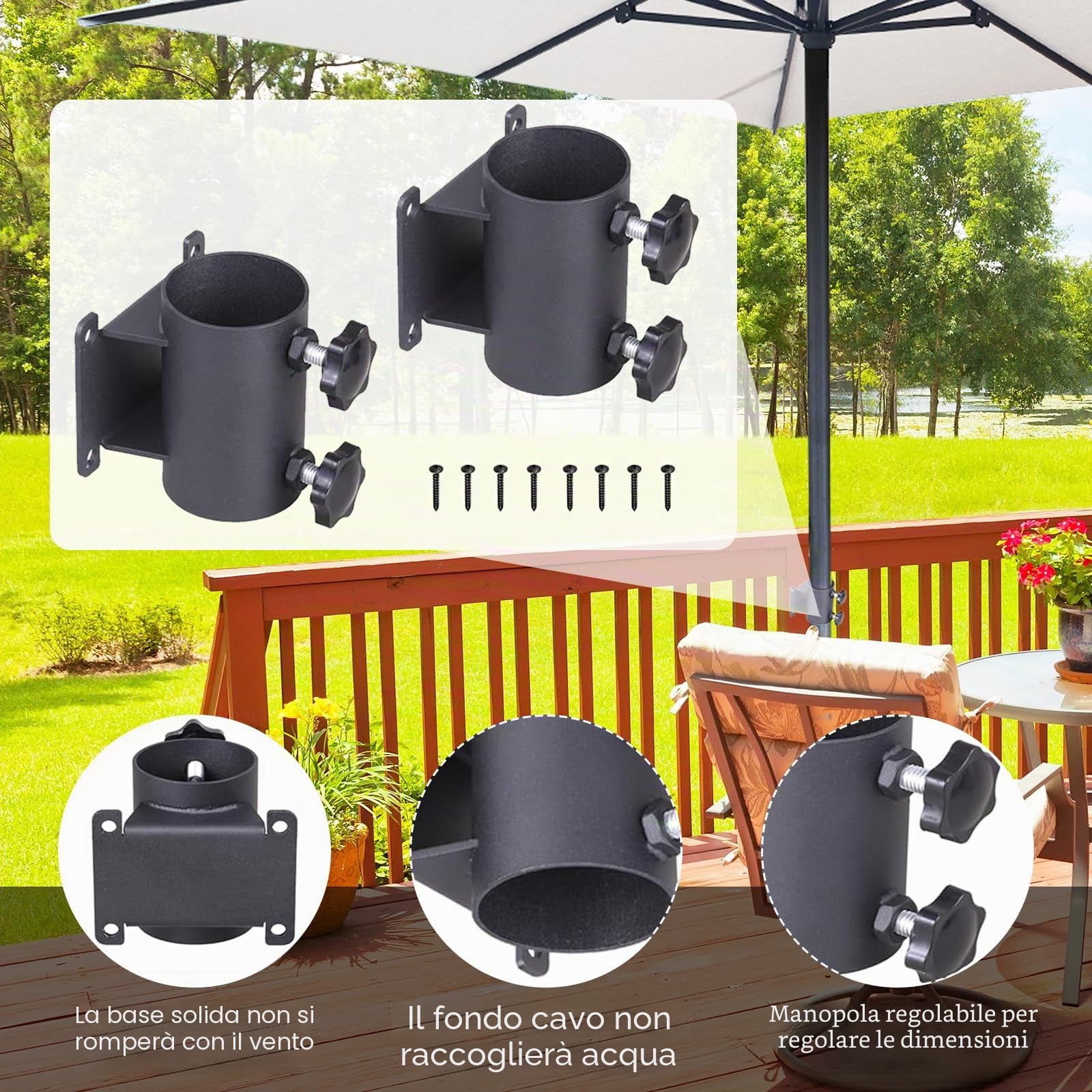 Portaombrellone, 2PCS Morsetto Per Ombrellone Regolabile In Metallo Attacco Per Ombrellone Da Giardino Per Esterni Balconi Cortili Giardini Adatto Per Pali Per Ombrellone Con Diametro Da 33mm - 51mm