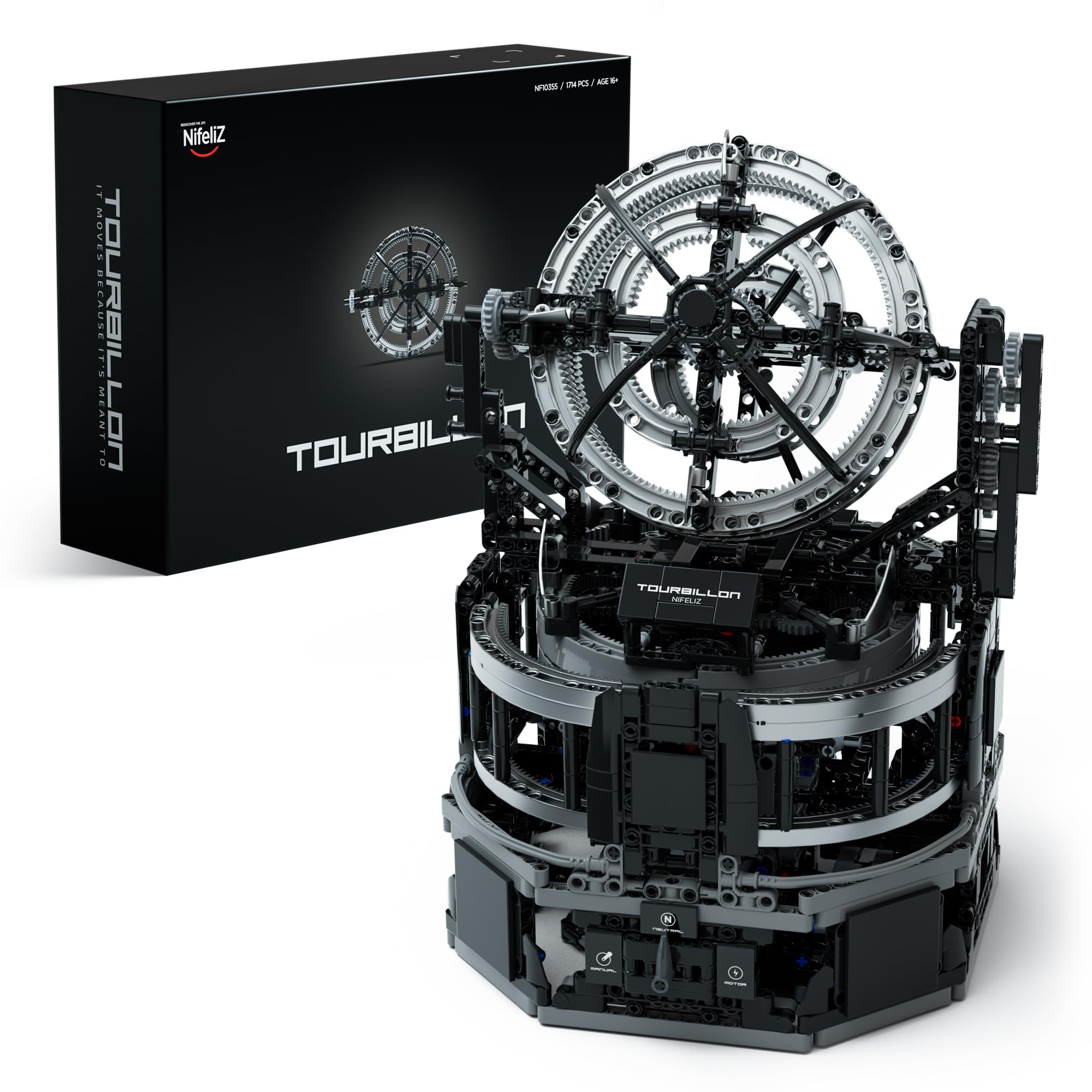Nifeliz Tourbillon Modellbausatz, Klemmbausteine Technik, Sammler-Modell der Motorenserie, Physikalisches Wissenschafts-Display-Set für Erwachsene, Geschenk für Zuhause oder Büro, NF10355