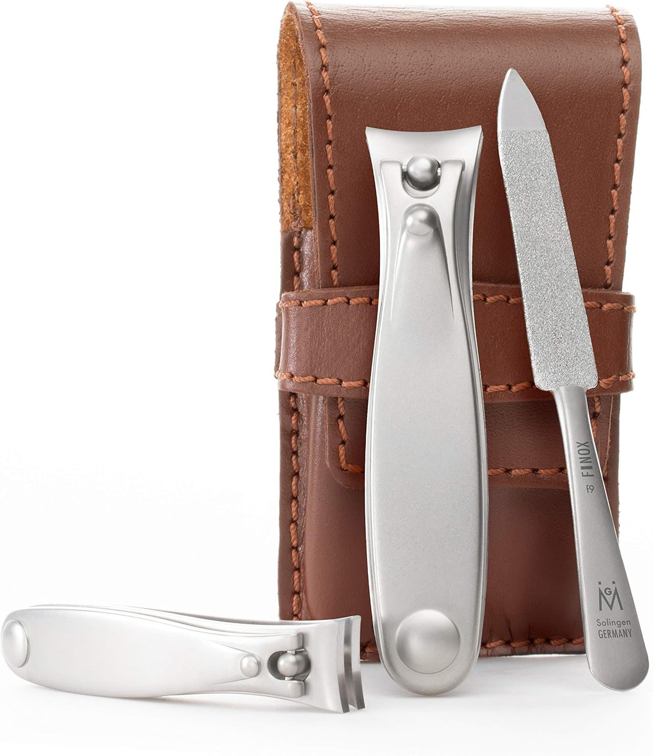 GERMANIKURE Nail Clippers and Sapphire Nail File Set in Black Leather Case – Ethically Made in Solingen Germany, FINOX Stainless Steel Tools – Professional Quality Manicure & Pedicure Kit for Men