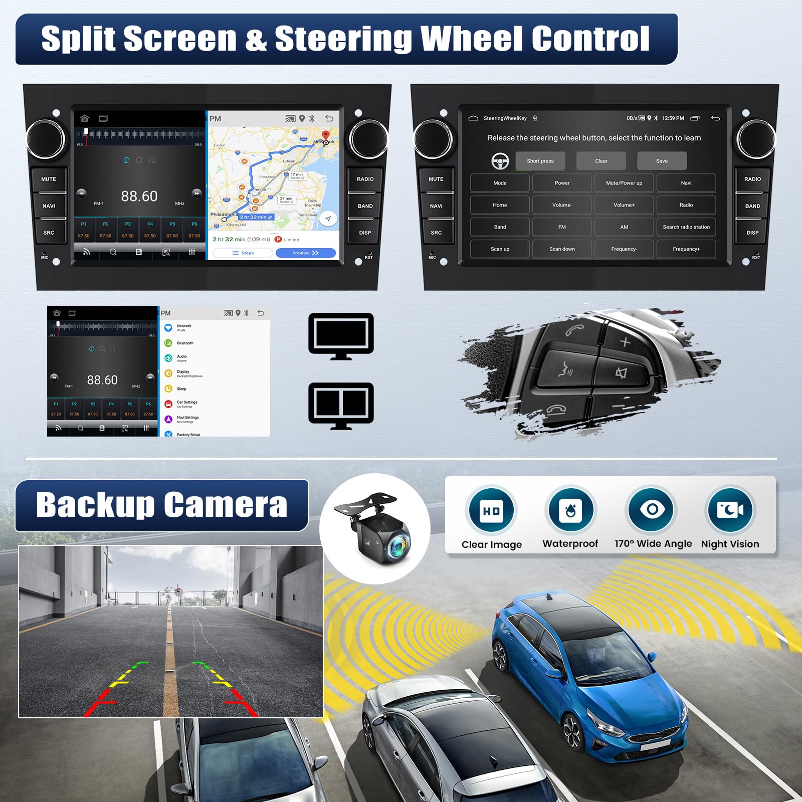 SIXTOP 2G+64G Android 13 Carplay Android Auto 2Din Radio für Opel Astra Antara Vectra Corsa Zafira Meriva Combo Autoradio Mit Bildschirm 7 Zoll mit Bluetooth FM RDS WiFi GPS EQ SWC Rückfahrkamera