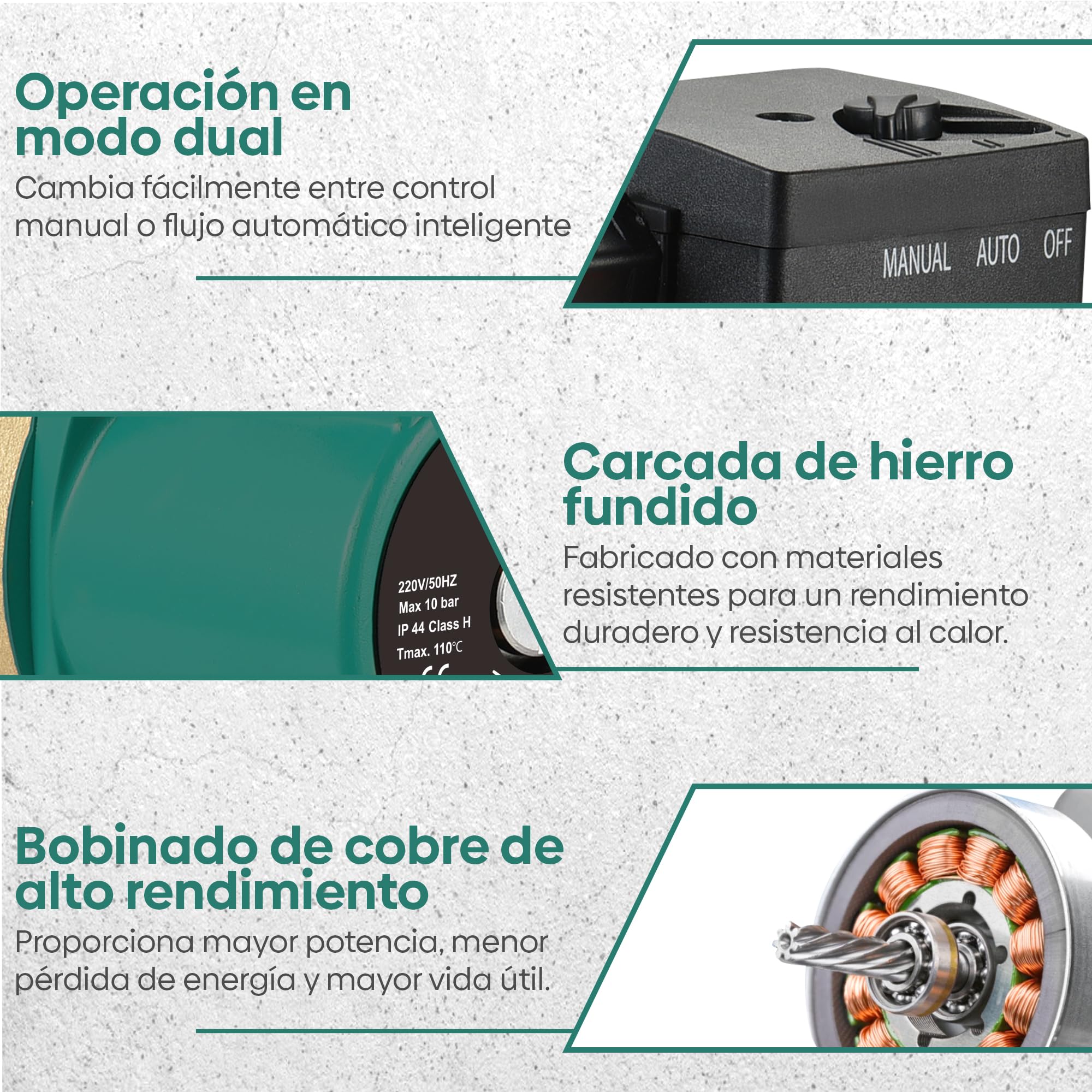 EAF EAFA15-9 – Automática Recirculación Calefacción y Agua Caliente en Duchas y Grifos Doméstica | 9m Máx – 3,6 m³/h Bomba de Presión de Agua para Casa, Bomba de Refuerzo de Presión