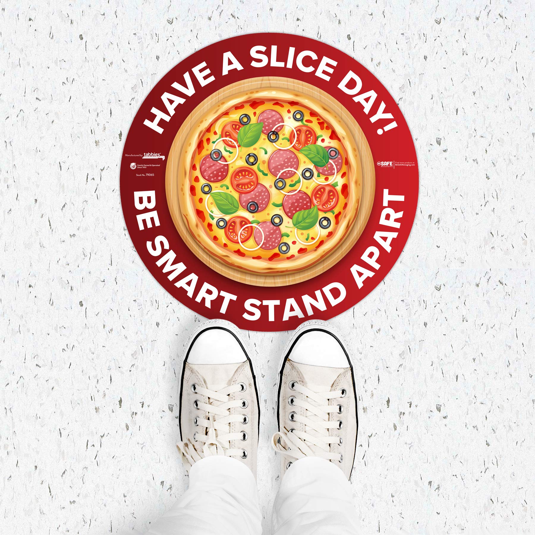 BeSafe Messaging "Be Smart Stand Apart" Pizza, paquete de 6 – 30,5 cm redondo, vinilo reposicionable antideslizante piso, comercial, pegatinas de huella de restaurante (paquete de 6)