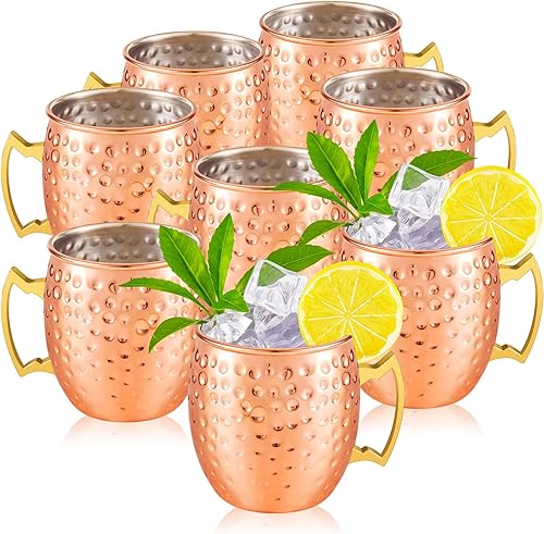 Juego de 8 tazas de mulas de Moscú de 19 onzas, tazas martilladas de acero inoxidable 304, tazas de cobre, tazas de cobre para café y vino, 3.6