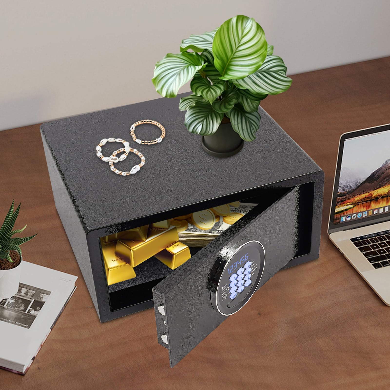 Armario de seguridad de 42 x 37 x 20 cm, caja fuerte para llaves de pared, contraseña personal de 3 a 6 dígitos y contraseña de administrador de 6 dígitos, interfaz USB