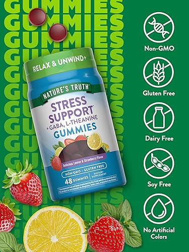 Miniatura 3 de Stress Away Gummies  48 unidades  con Gaba y L Theanine  Suplemento para aliviar el estrés sin OMG sin gluten  Sabor a fresa de limón  por Natures