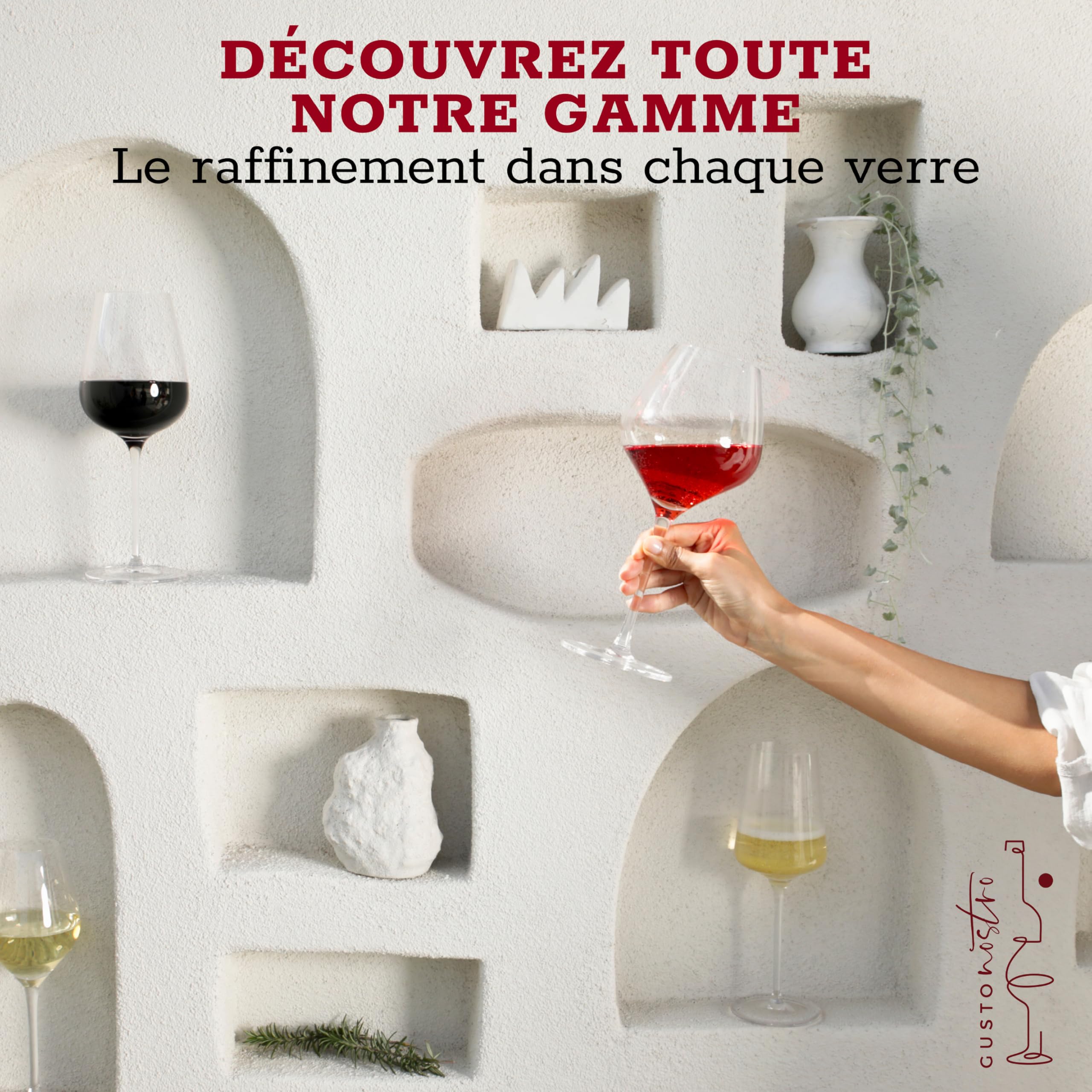 Gusto Nostro Ensemble de 6 Verres à Vin – Verre à Vin en Cristal de Grande Contenance – Lavables au Lave-Vaisselle, Élégants et Fins pour les Mariages et les Fêtes