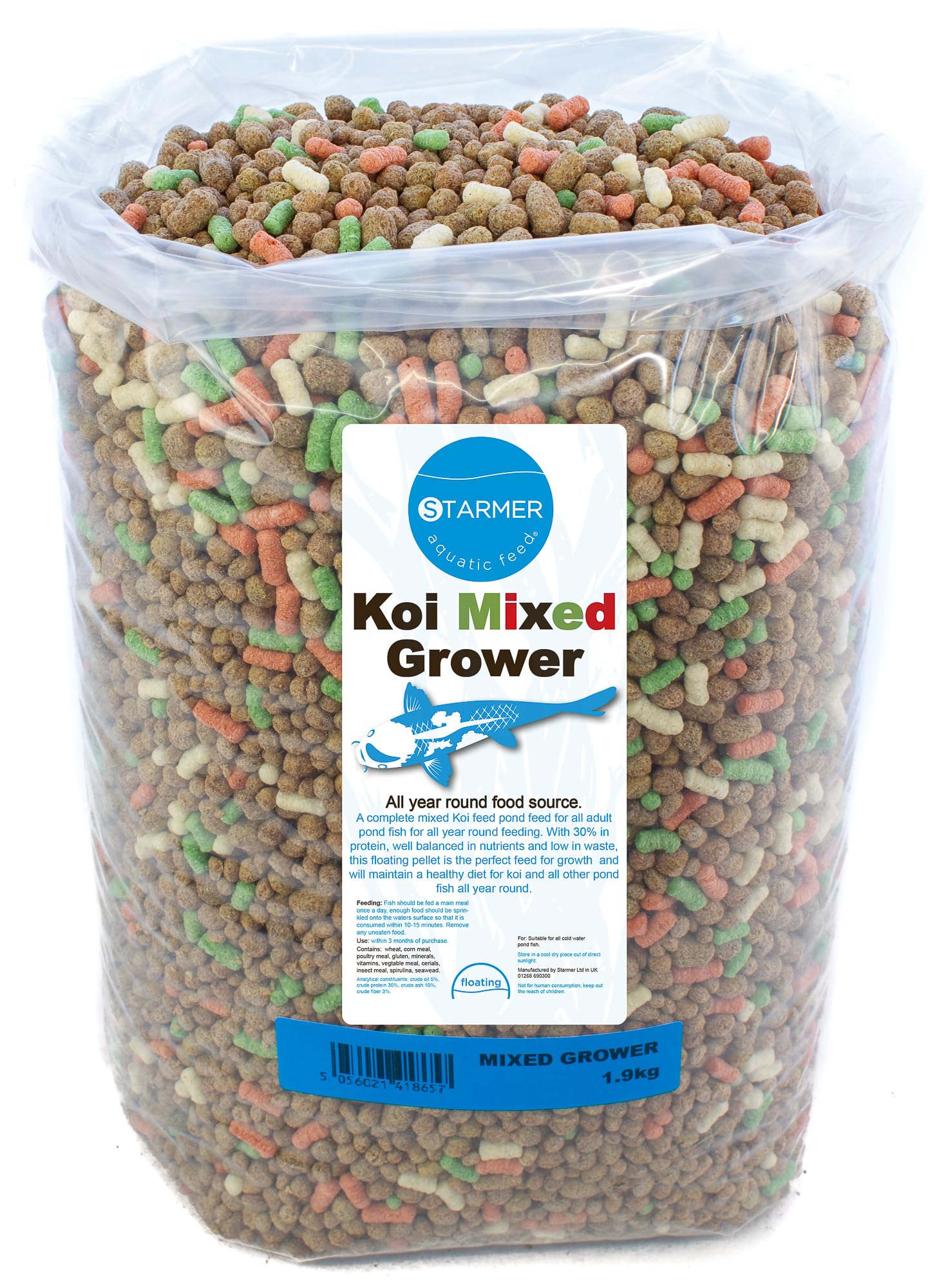 Koi carp pellets 30% protein mixed grower pond sticks / 1.9kg