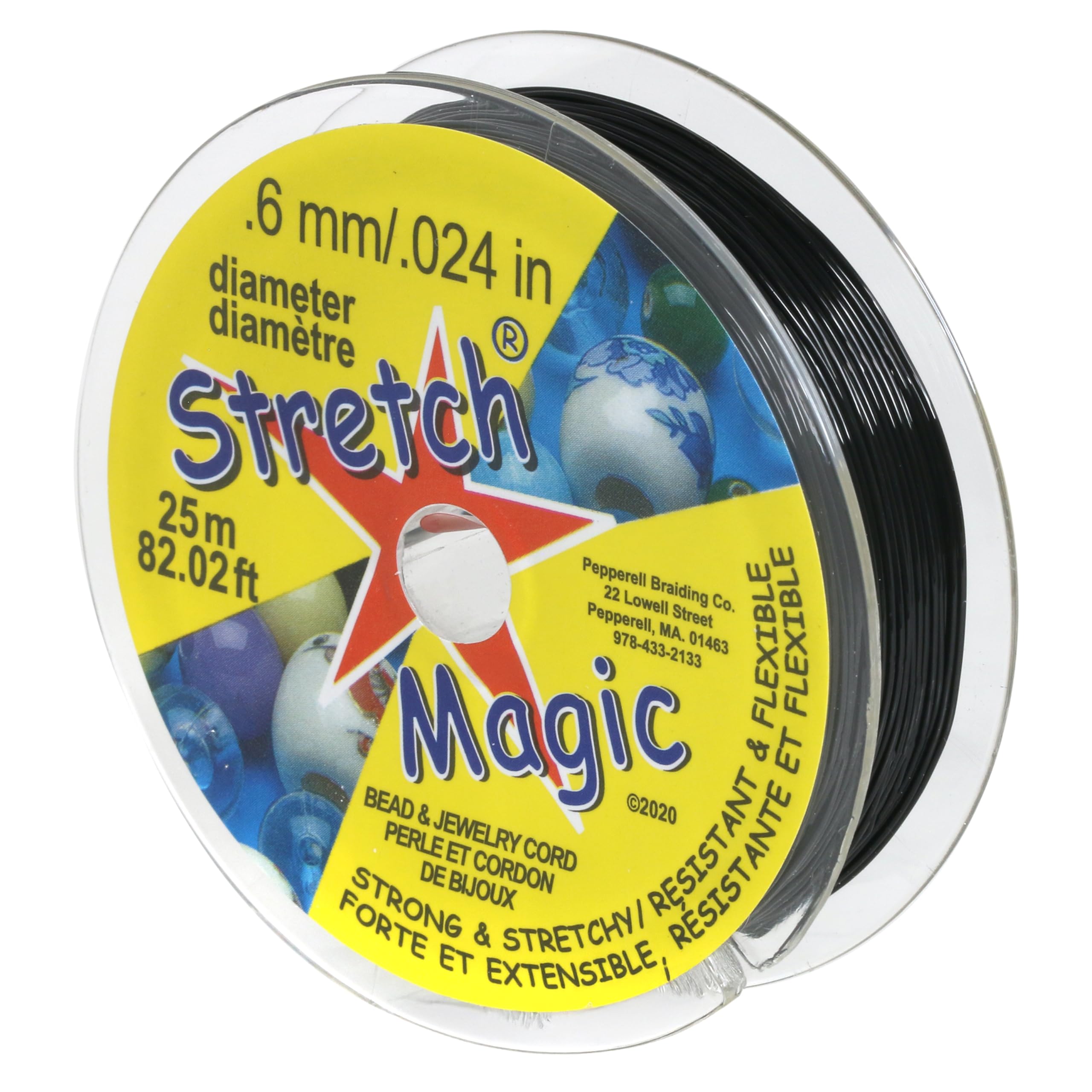Stretch Magic Elastic Beading Cord – Black Color, 0.6mm in Diameter, 25-Meter (82 ft) - Easy to Knot, Strong &amp; Stretchy String for Making Beaded Jewelry