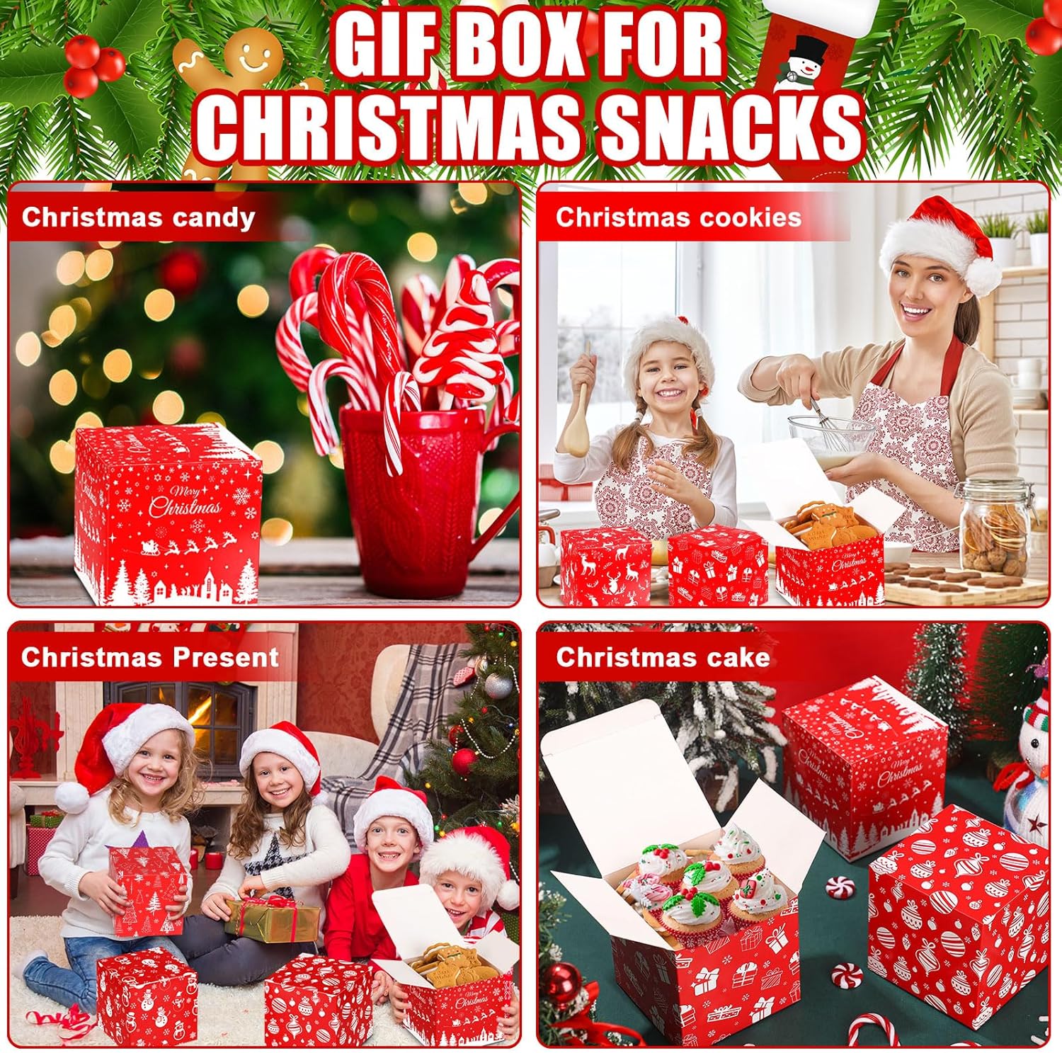 Qilery 32 Pcs Christmas Cookie Gift Boxes Bulk Red White Cardboard Treat Boxes Small Candy Boxes for Xmas Party Favors Paper Goody Dessert Containers for Xmas Party Supplies - Image 5