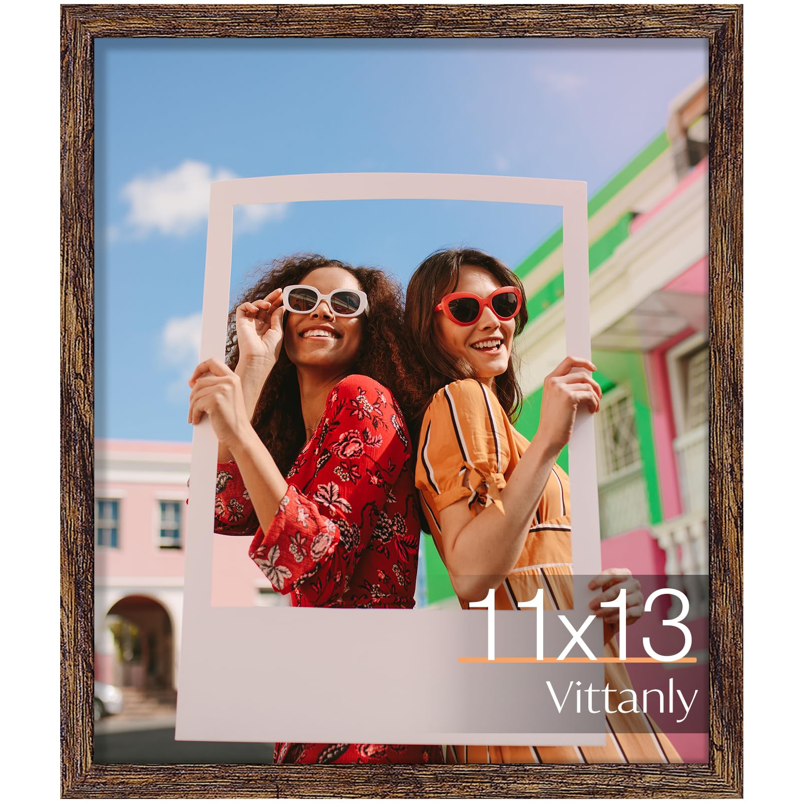 Vittanly 11x13 Picture Frame, Engineered Wood with Shatter Resistant Plexiglass, Photo Frames for Wall Mounting, Rustic Brown, 1 Pack — image 1