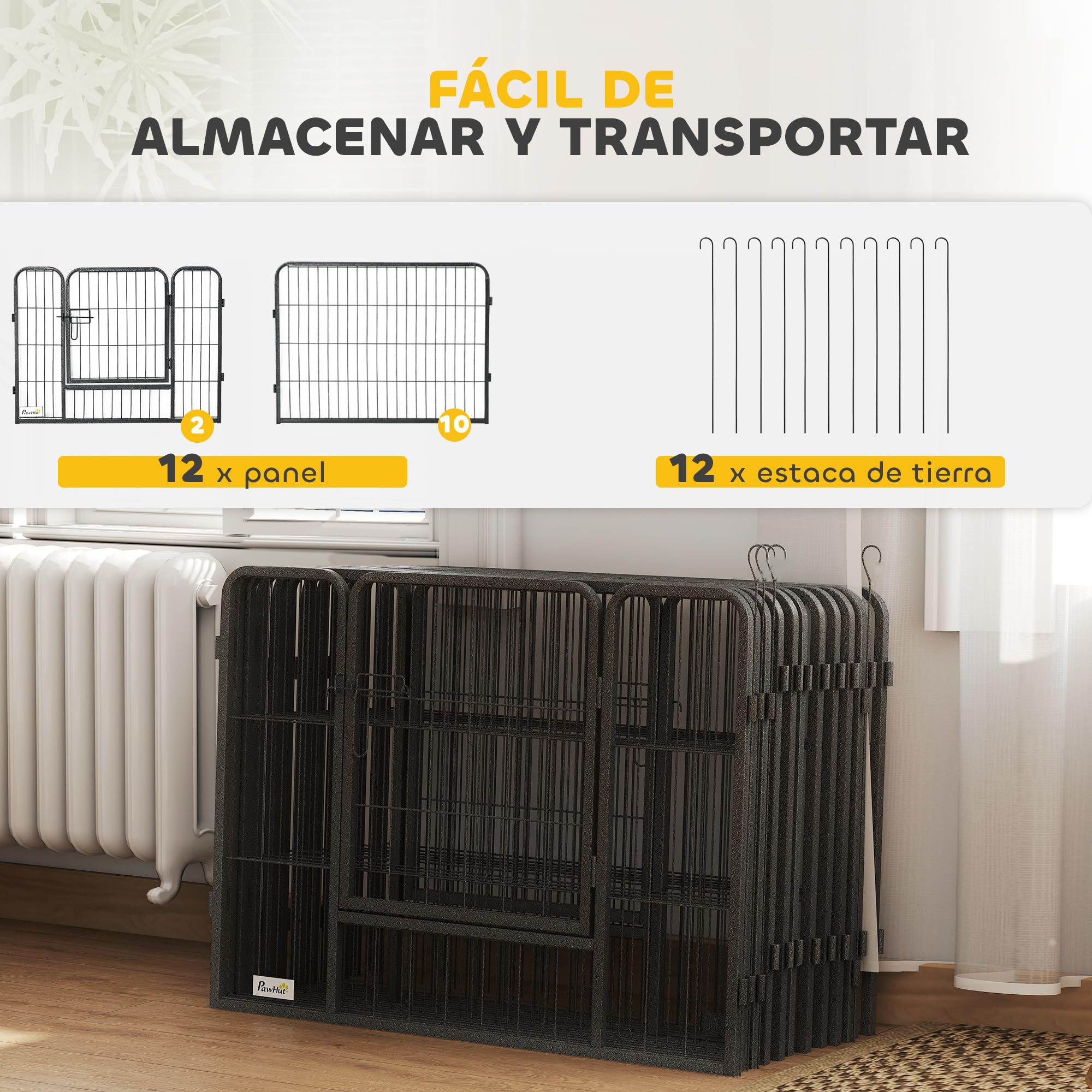 PawHut Parque para Perros Vallas para Mascotas de 12 Paneles 80x60 cm con 2 Puertas con Pestillo Corralito para Perros Pequeños de Acero para Interior y Exterior Gris