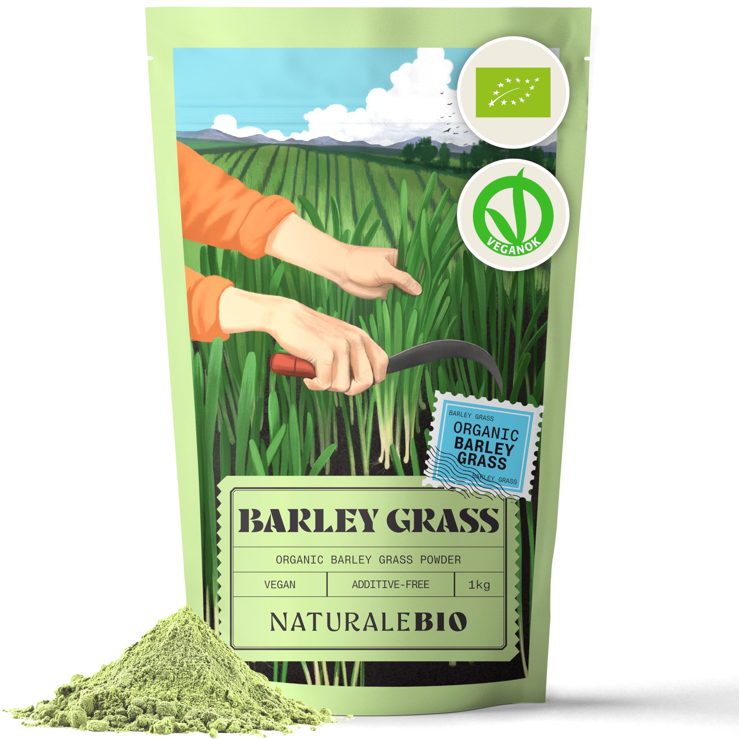 Raw Organic Barley Grass Powder 1kg. Bio, Natural and Pure, Grown in Europe. Ideal for Green juices, Smoothies and Recipes. Suitable for Vegetarians and Vegans