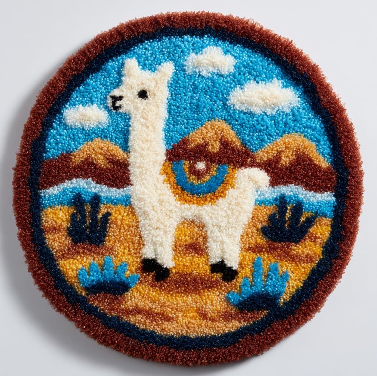 WallustrioaW Beginner Small Size Latch Hook Kits,Animal Alpaca,Yarn Rug Kits Making,Mat,Craft Kits with Printed Canvas for Starter Kids Adult,50x50cm