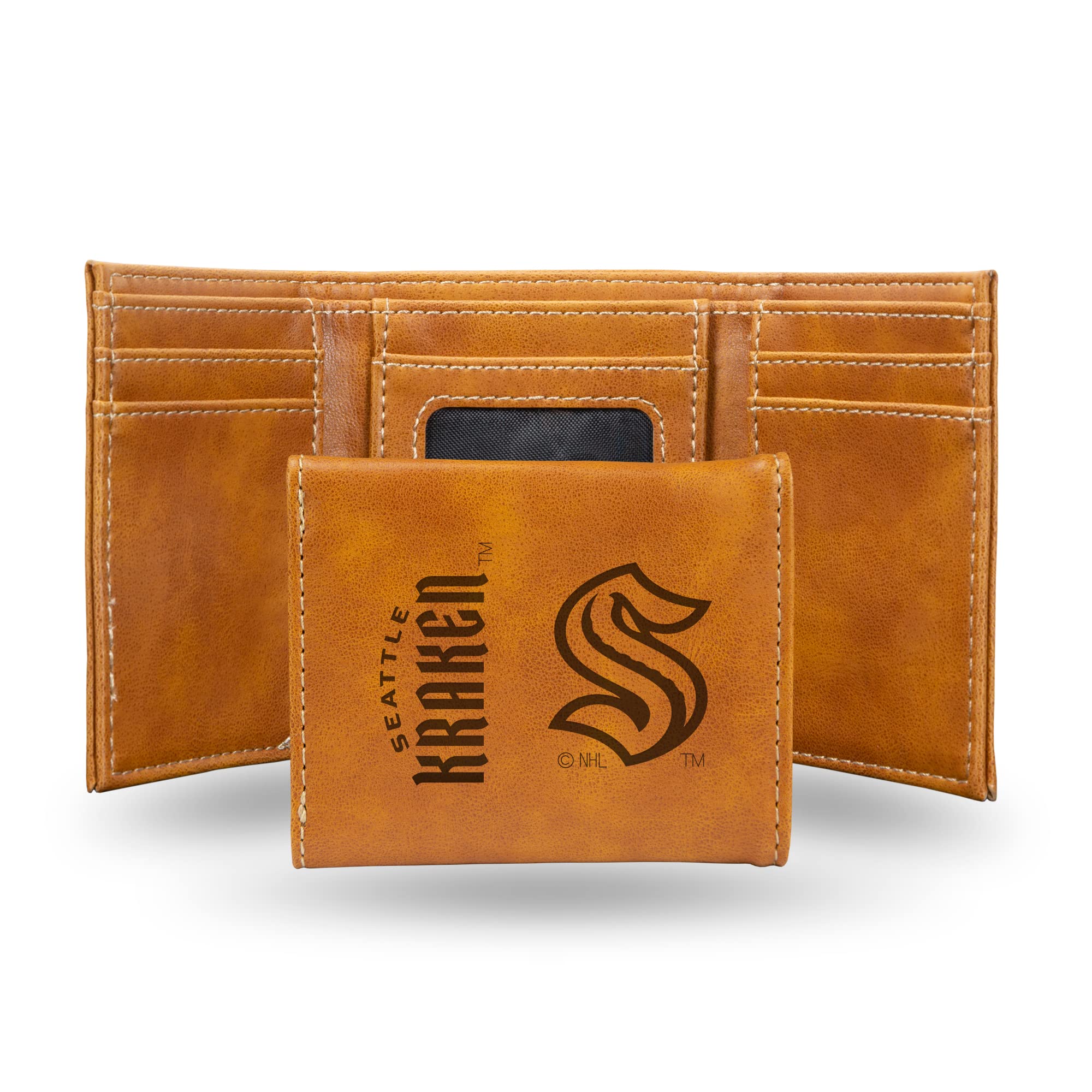 Rico Industries NHL Seattle Kraken Laser Engraved Brown Tri-Fold Wallet - Men's Accessory